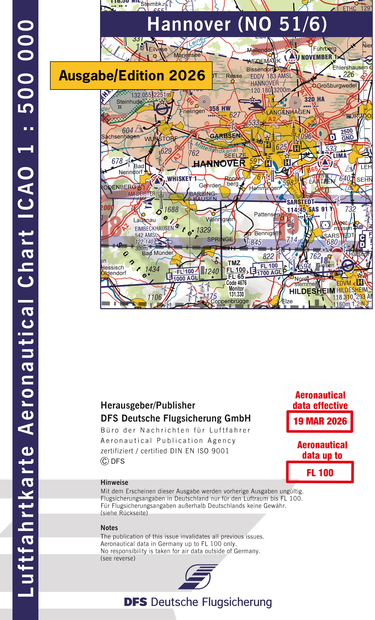 ICAO-Karte (Ausgabe 2026) 1:500.000, Motorflug, gefalzt/ Papier Vorbestellung