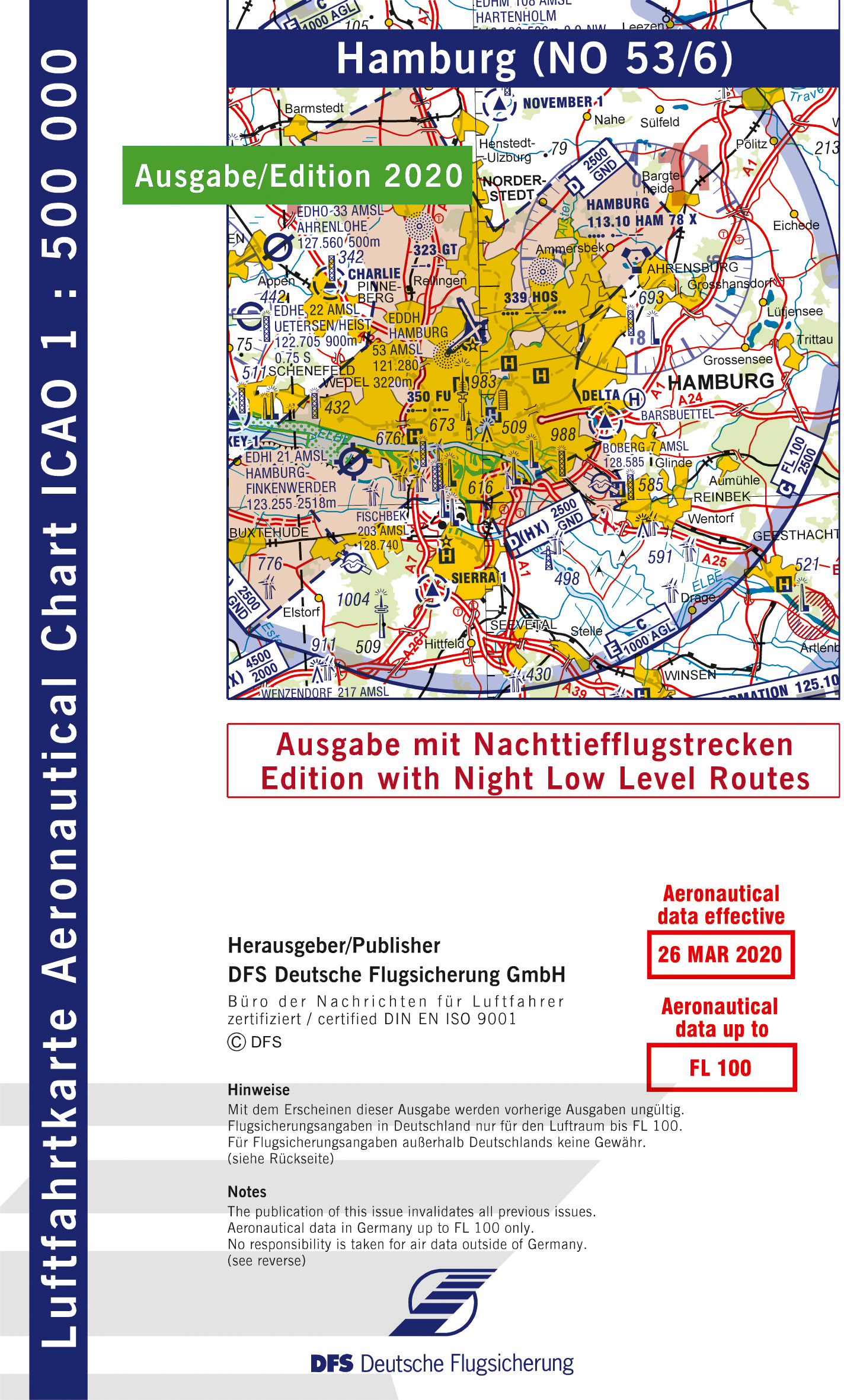ICAO-Karte, Blatt Hamburg (Ausgabe 2020), Nachttiefflugstrecken 1:500.000