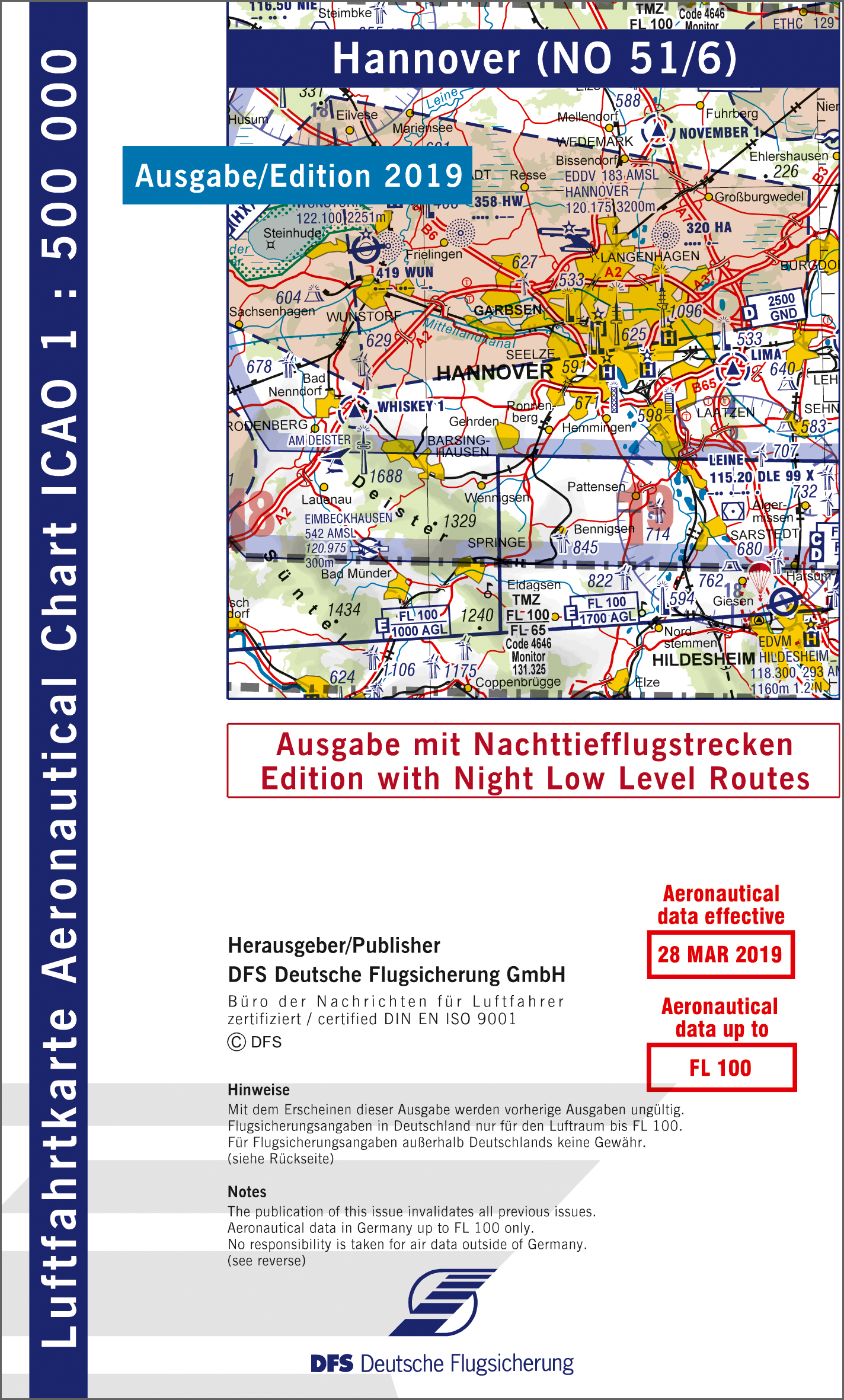 ICAO-Karte, Blatt Hannover (Ausgabe 2019), Nachttiefflugstrecken 1:500.000