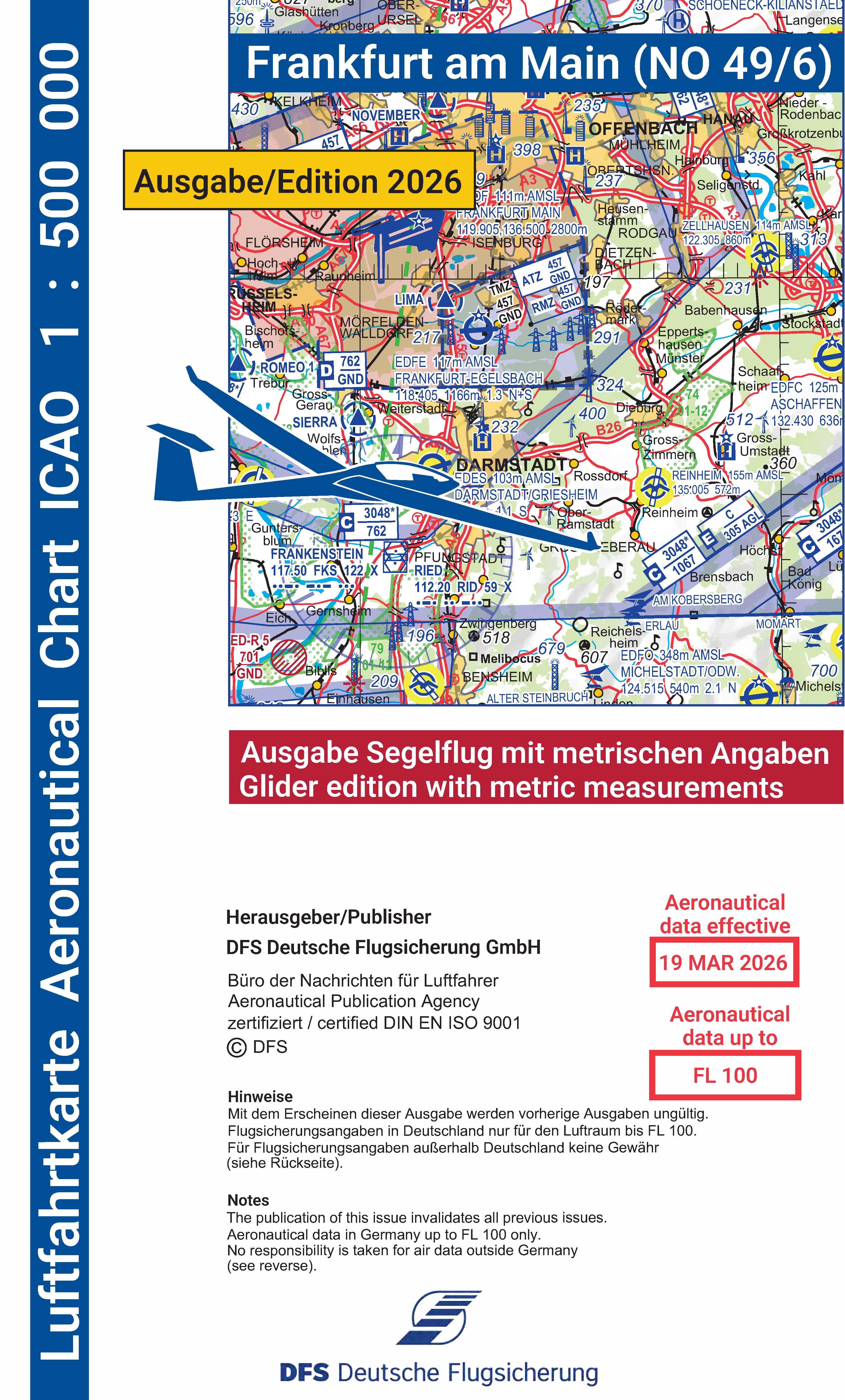ICAO-Karte (Ausgabe 2026) 1:500.000, Segelflug, gefalzt / Papier mit Folie 