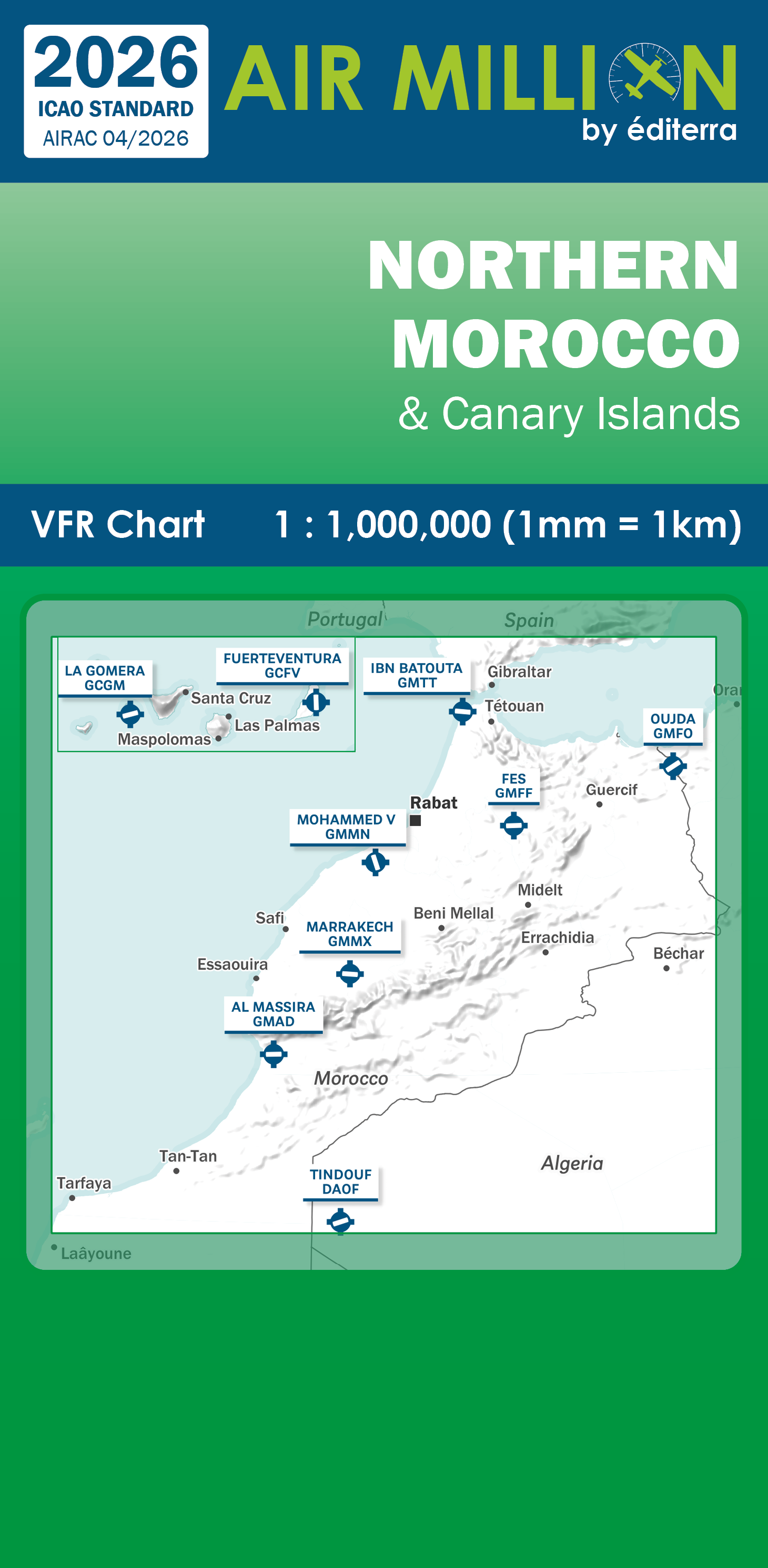 AIR MILLION: VFR-Zoom-Karte Northern Morocco & Canary Islands-(2026) 