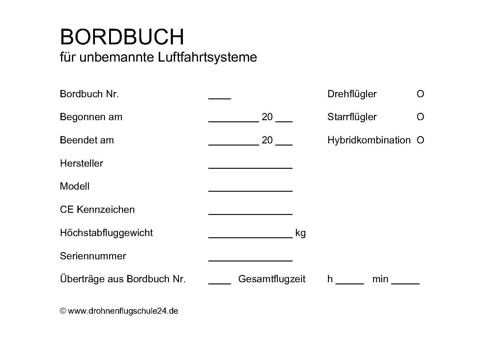 Unmanned aviation logbook / drone logbook 