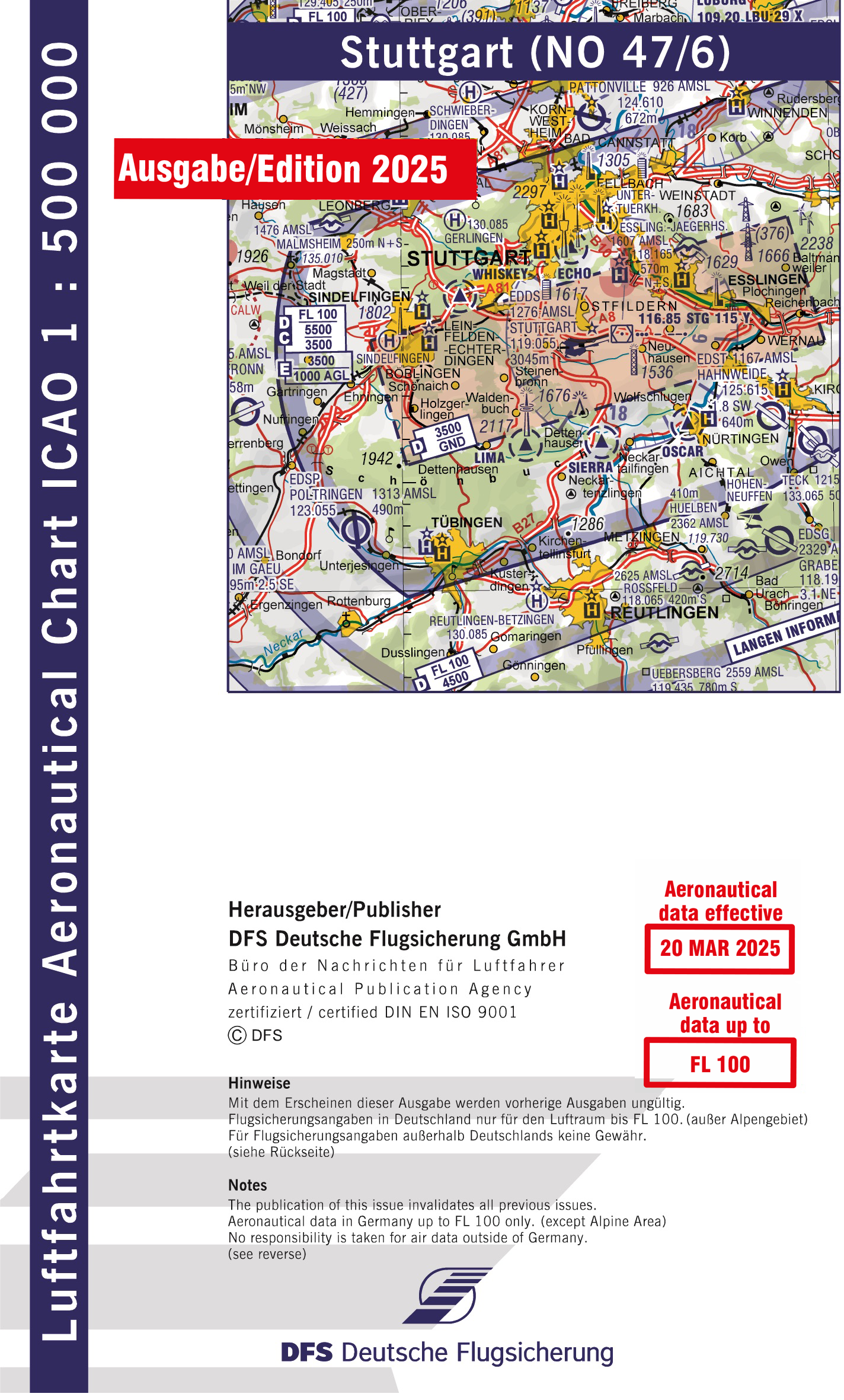 ICAO-Karte, Blatt Stuttgart (Ausgabe 2025), Motorflug 1:500.000