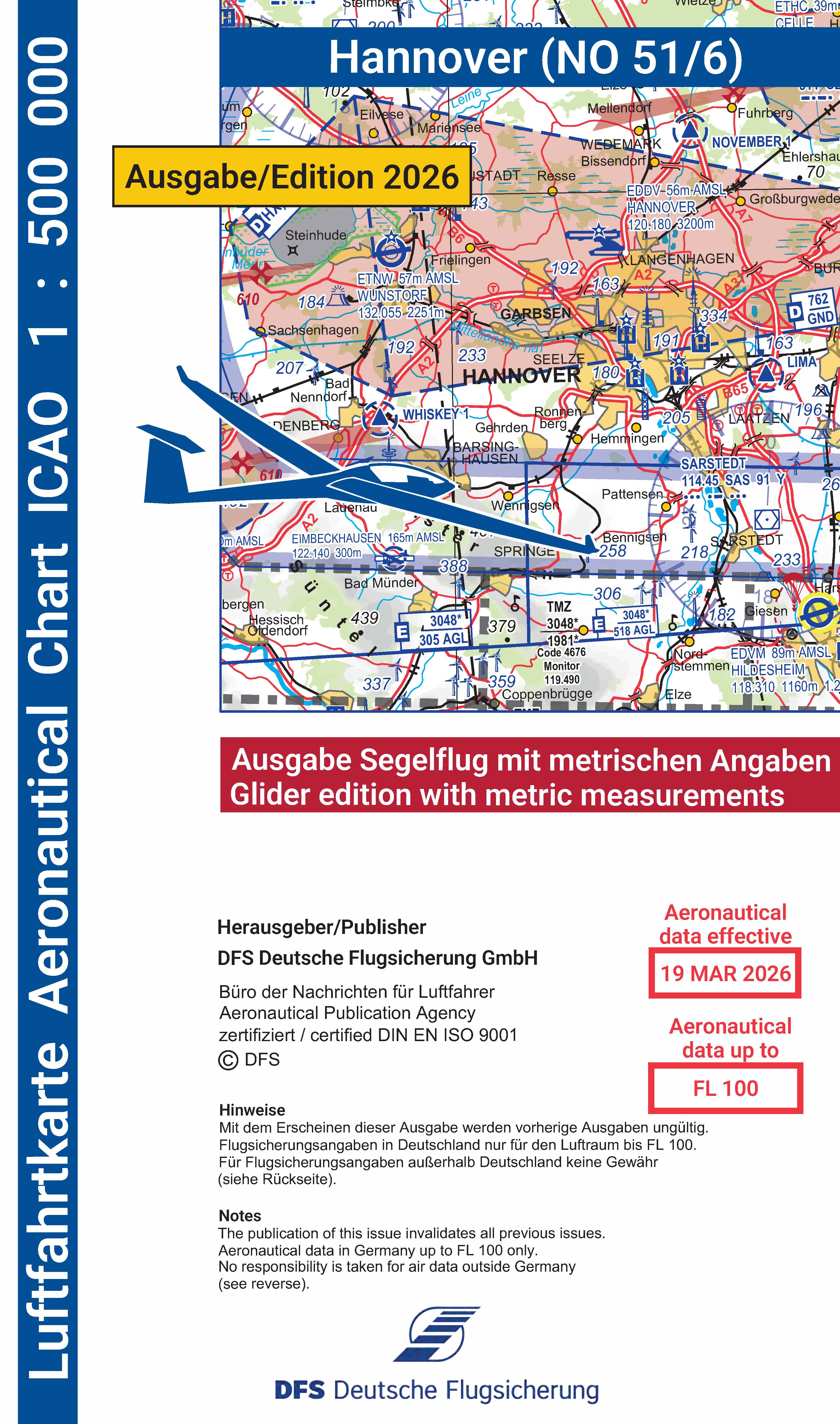 ICAO-Karte (Ausgabe 2026) 1:500.000, Segelflug, gefalzt / Papier mit Folie Vorbestellung