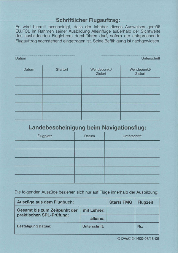 Training certificate - touring motor glider TMG