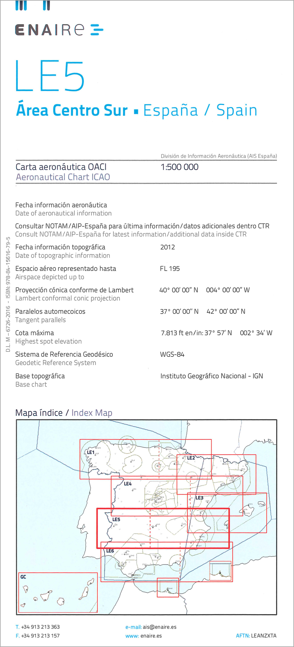 ICAO-Karte Spanien: LE5 Area Centro Sur (Ausgabe 2018)