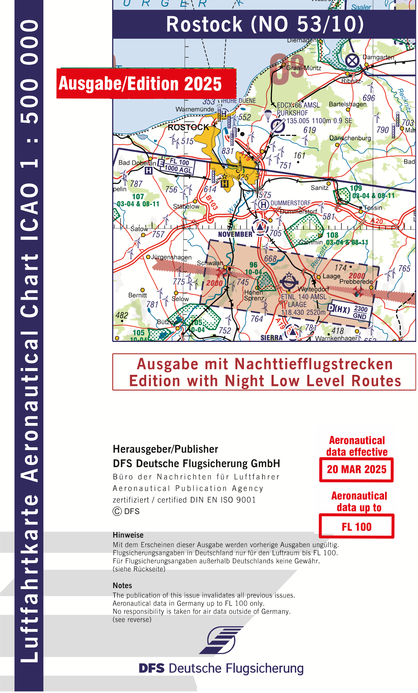 ICAO-Karte, Blatt Rostock (Ausgabe 2025), Nachttiefflugstrecken 1:500.000