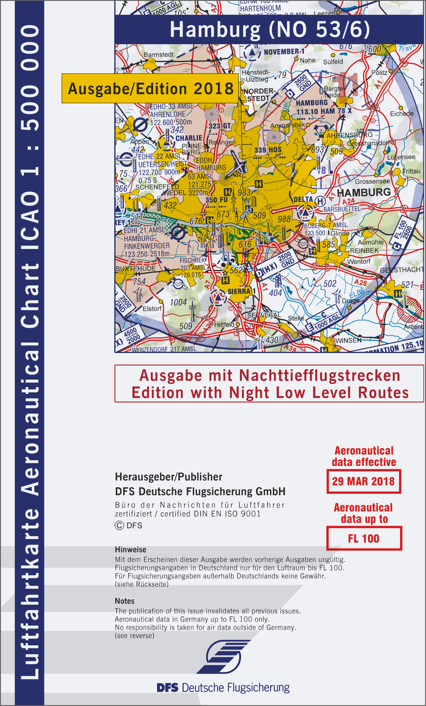 ICAO-Karte, Blatt Hamburg (Ausgabe 2018), Nachttiefflugstrecken 1:500.000
