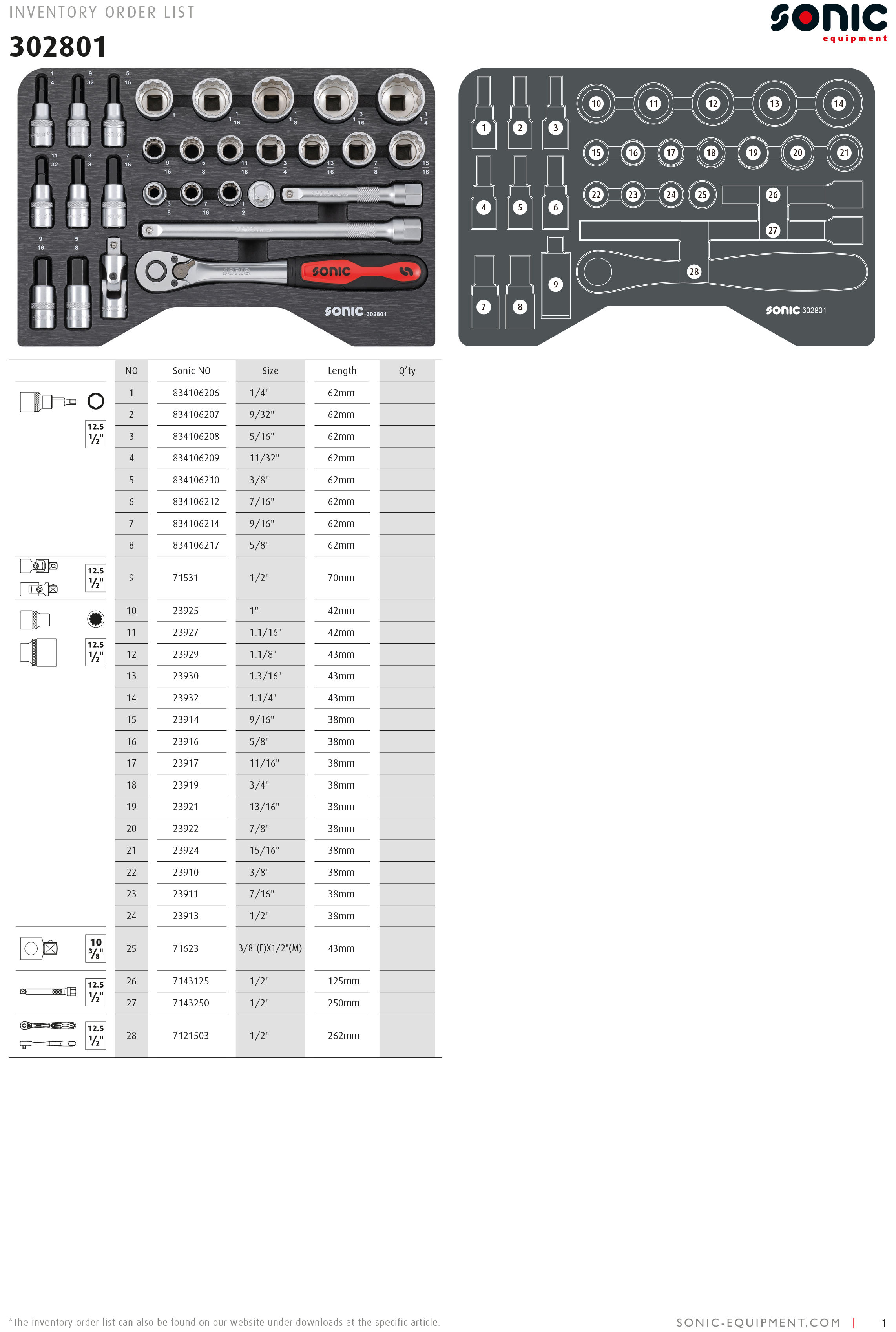 SONIC BMCS Stecknuss-Satz 1/2" SAE 28-tlg.
