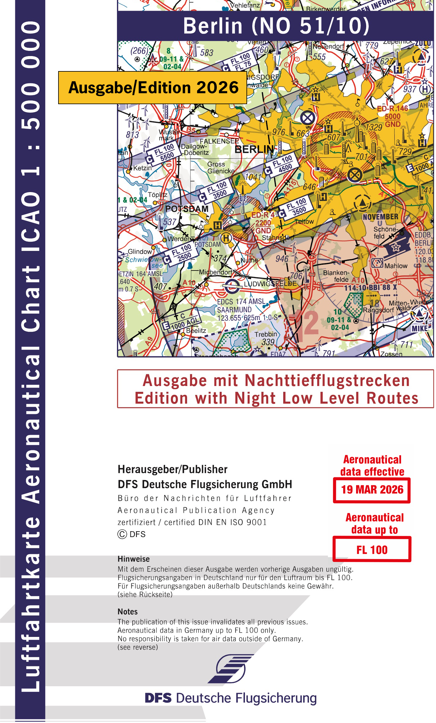ICAO-Karte (Ausgabe 2026) 1:500.000, Nachttiefflug, plano/ Papier mit Folie Vorbestellung   