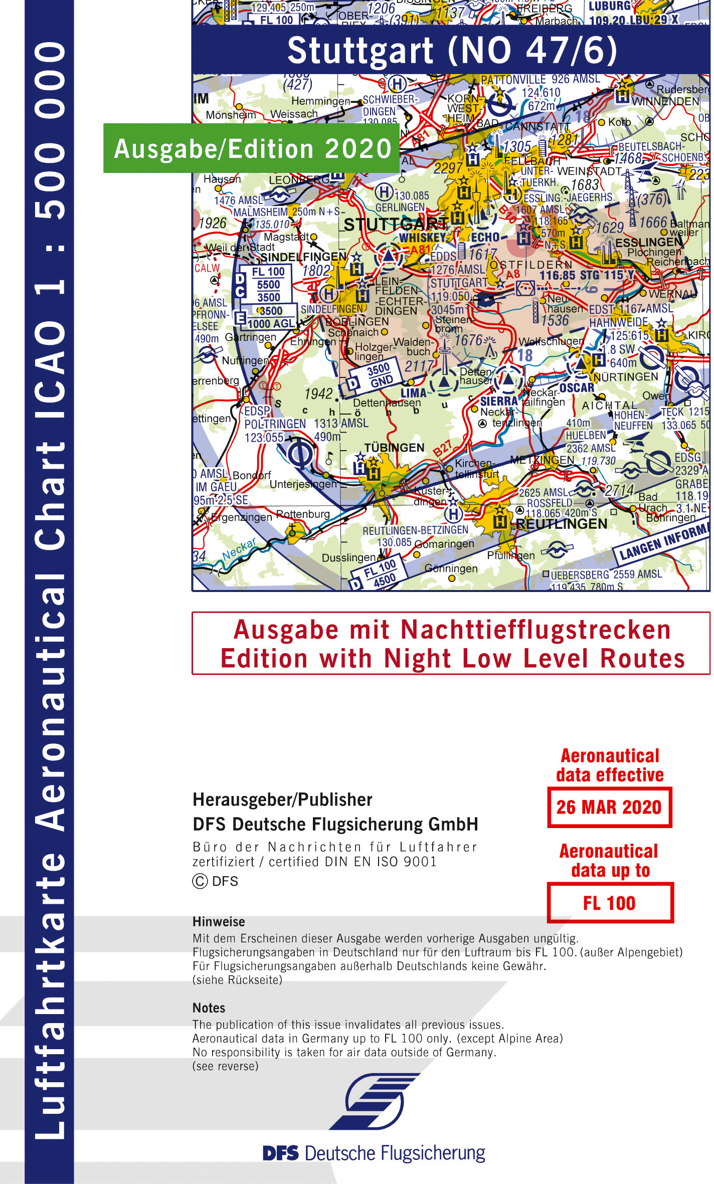 ICAO-Karte, Blatt Stuttgart (Ausgabe 2020), Nachttiefflugstrecken 1:500.000