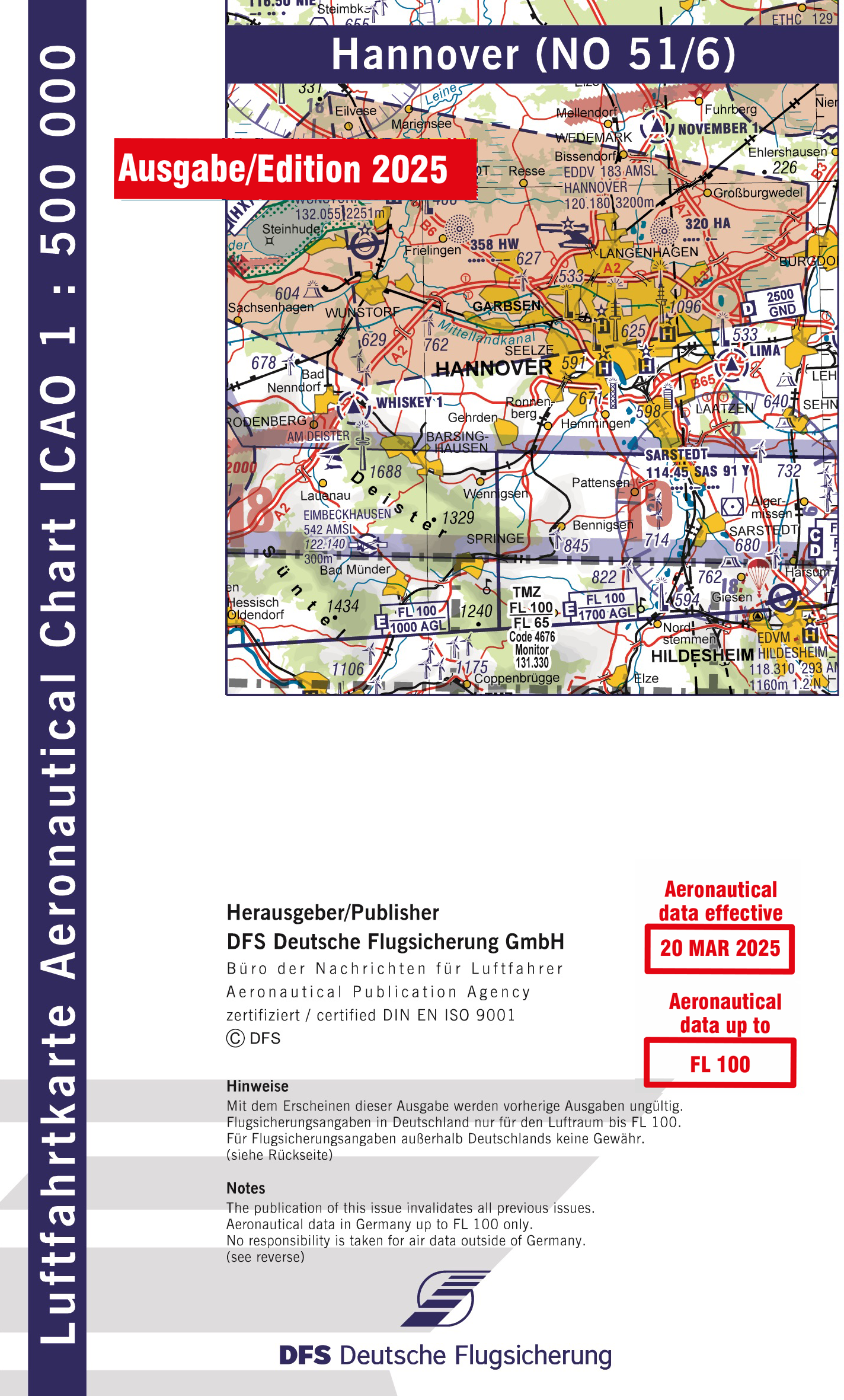 ICAO-Karte, Blatt Hannover (Ausgabe 2025), Motorflug 1:500.000