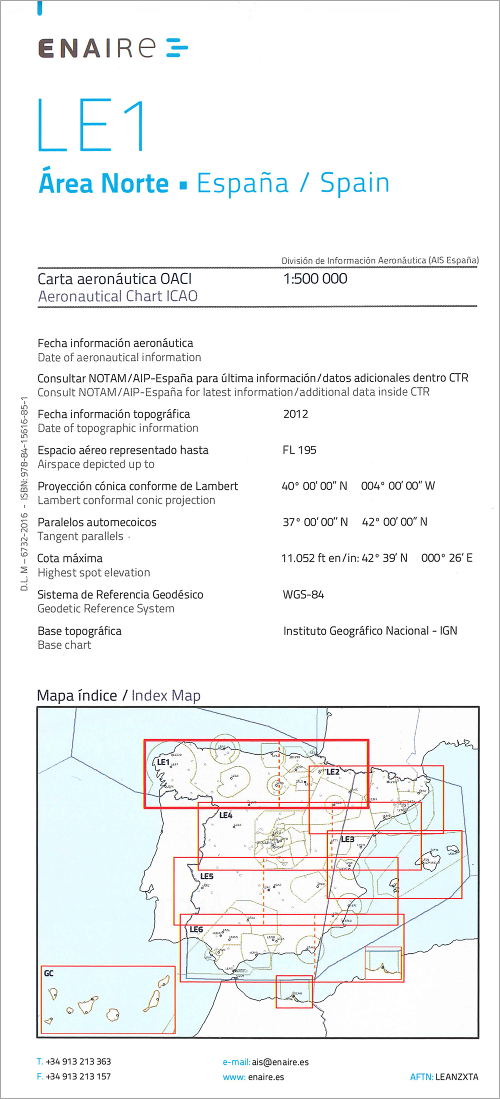 ICAO-Karte Spanien: LE1 Area Norte (Ausgabe 2018)