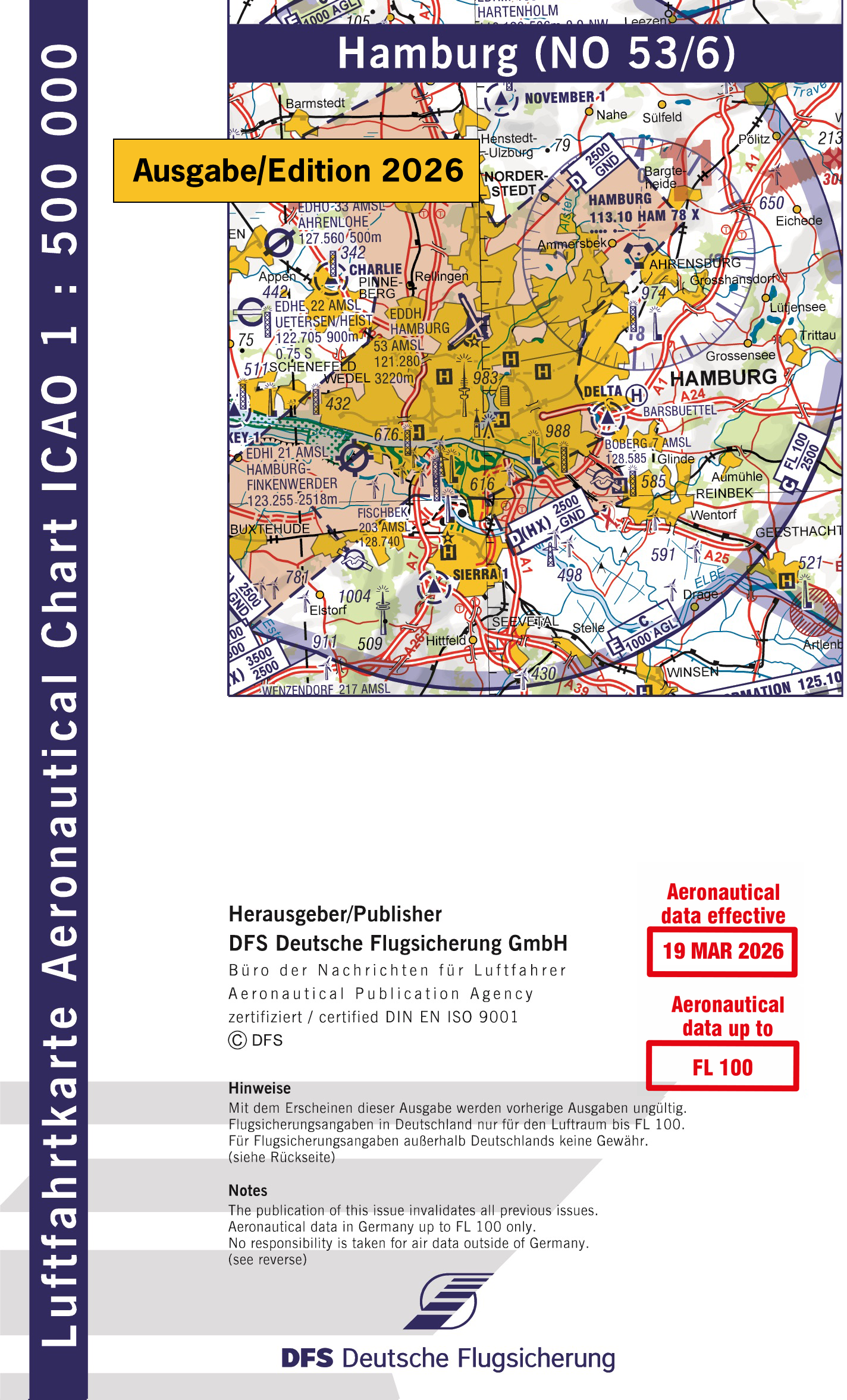 ICAO-Karte (Ausgabe 2026) 1:500.000, Motorflug, gefalzt/ Papier Vorbestellung