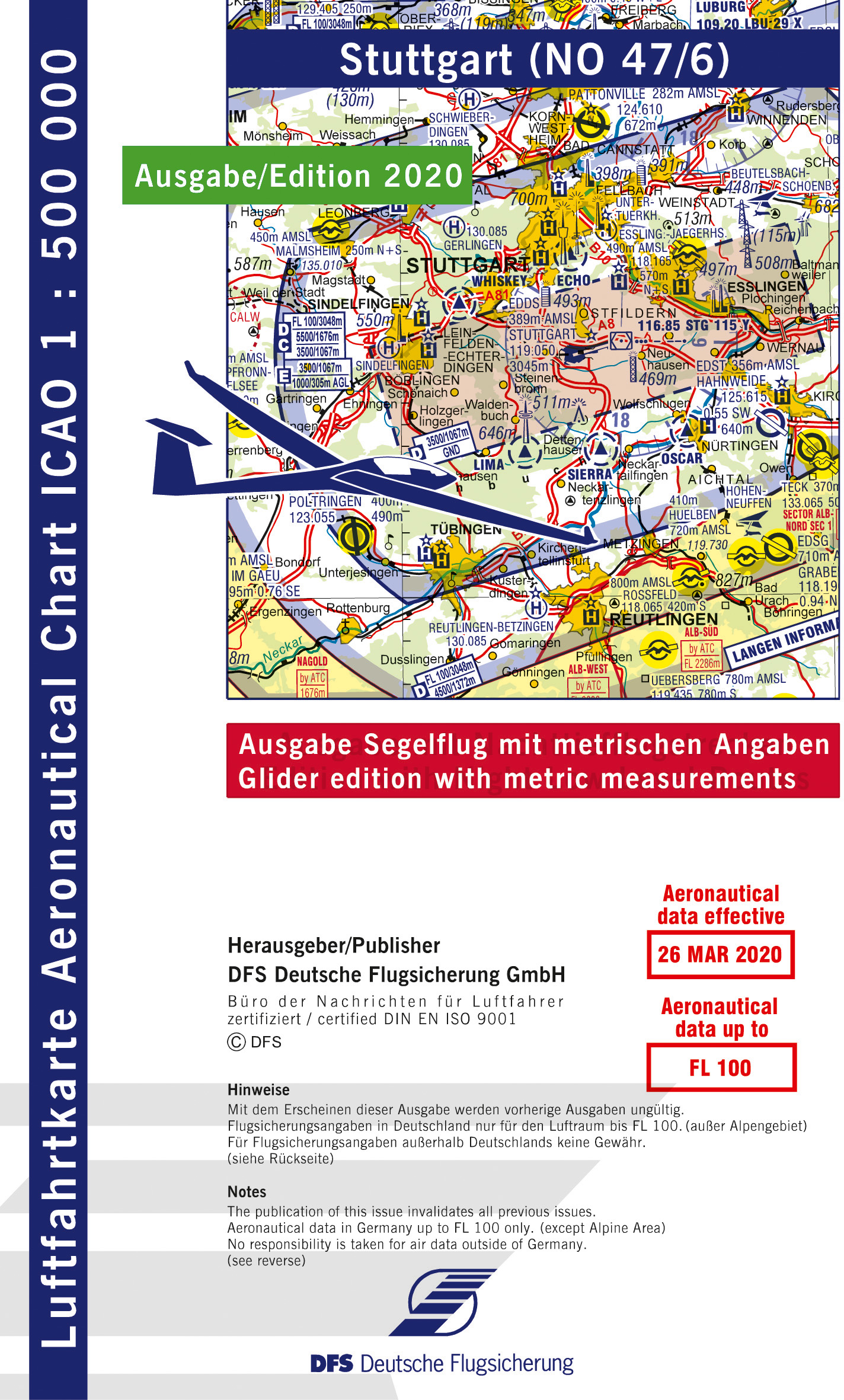 ICAO-Karte, Blatt Stuttgart (Ausgabe 2020), Segelflug 1:500.000
