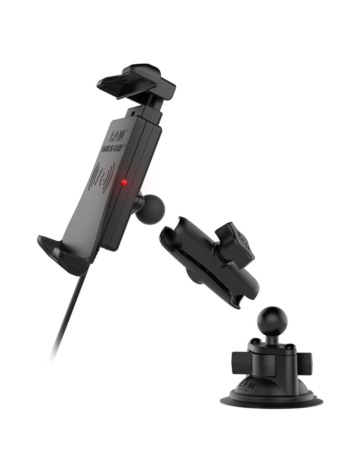 Saugfuss mit Quick-Grip Halteschale mit Ladefunktion für Smartphones (RAM-B-166-UN14W)