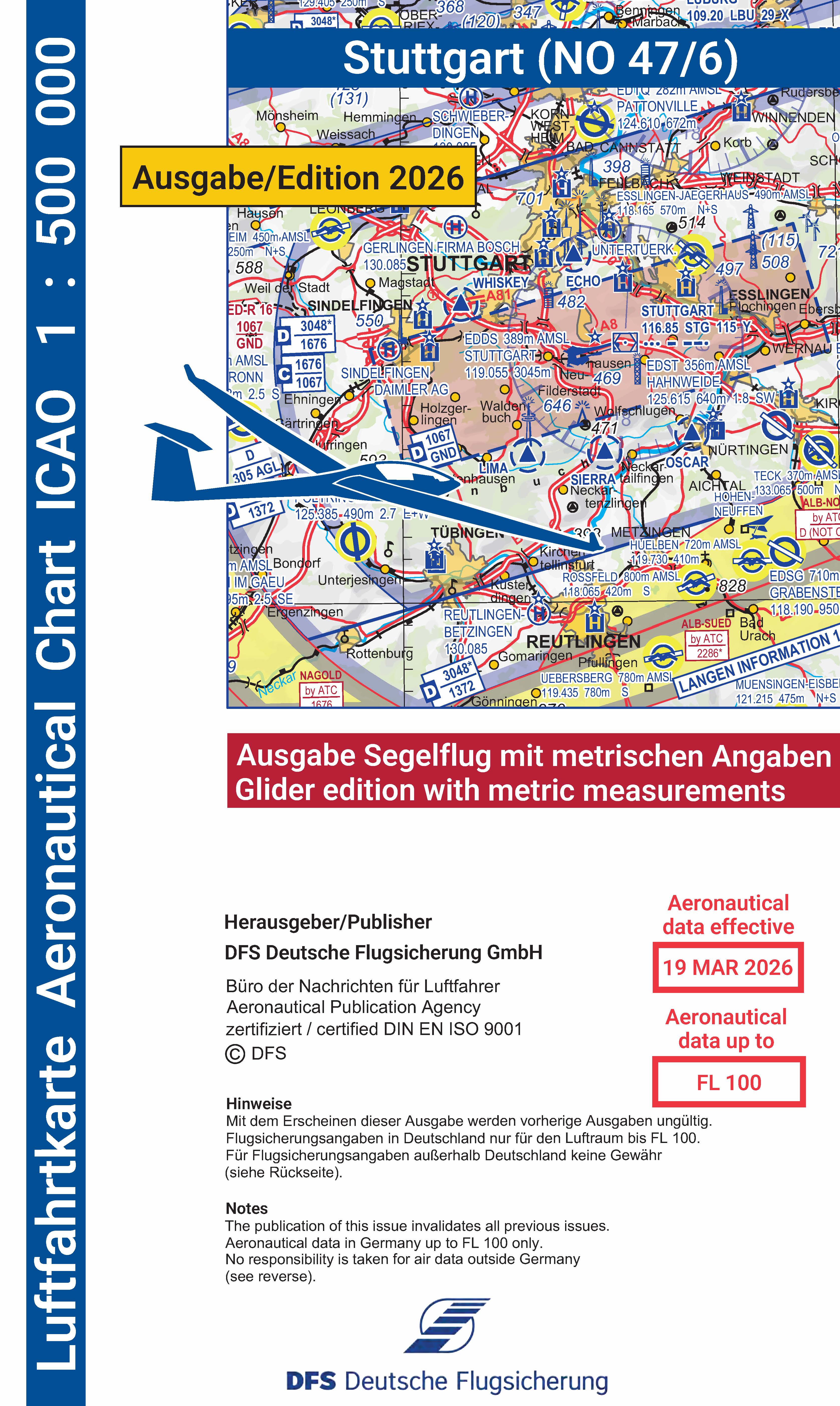 ICAO-Karte (Ausgabe 2026) 1:500.000, Segelflug, gefalzt / Papier mit Folie 