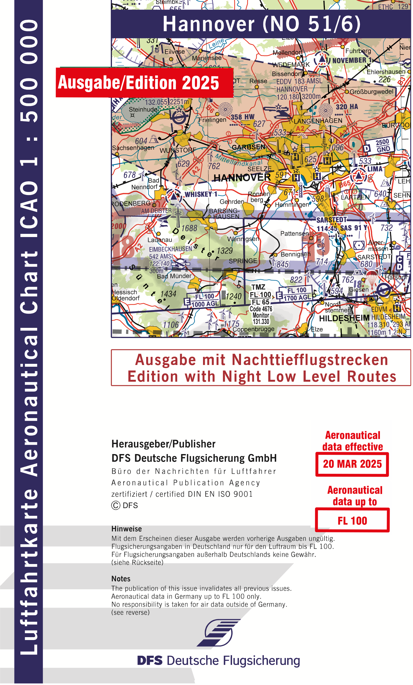 ICAO-Karte, Blatt Hannover (Ausgabe 2025), Nachttiefflugstrecken 1:500.000