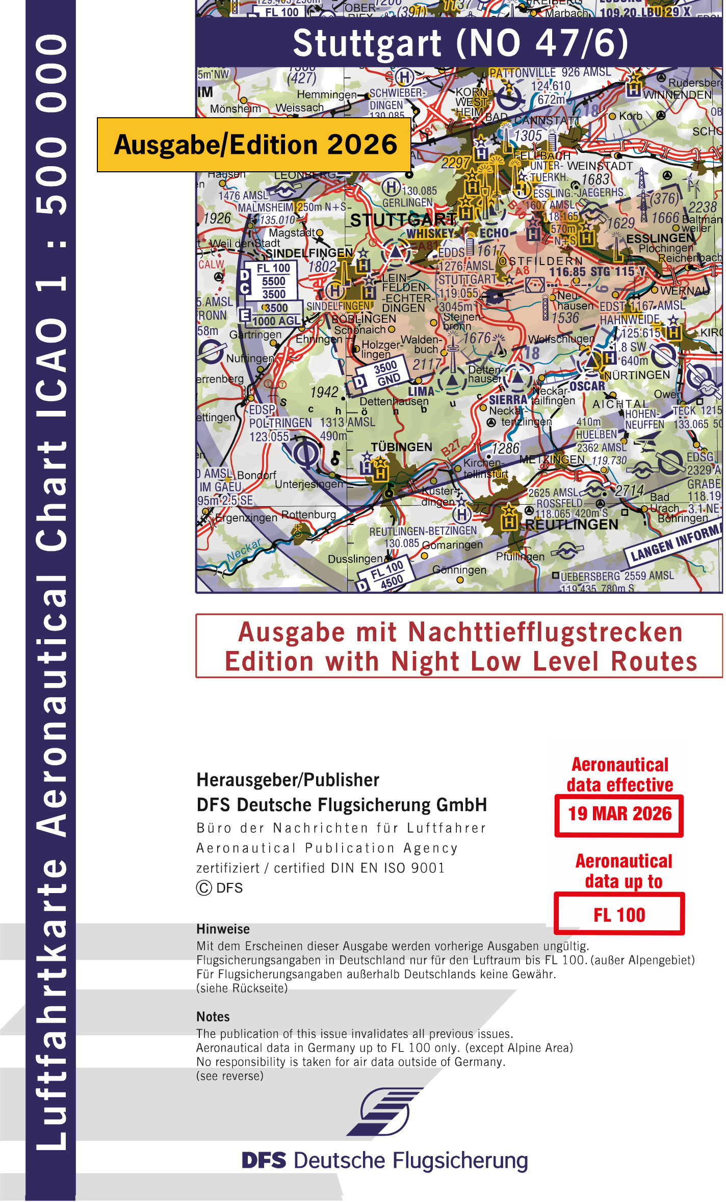 ICAO-Karte (Ausgabe 2026) 1:500.000, Nachttiefflug, gefalzt/ Papier Vorbestellung 