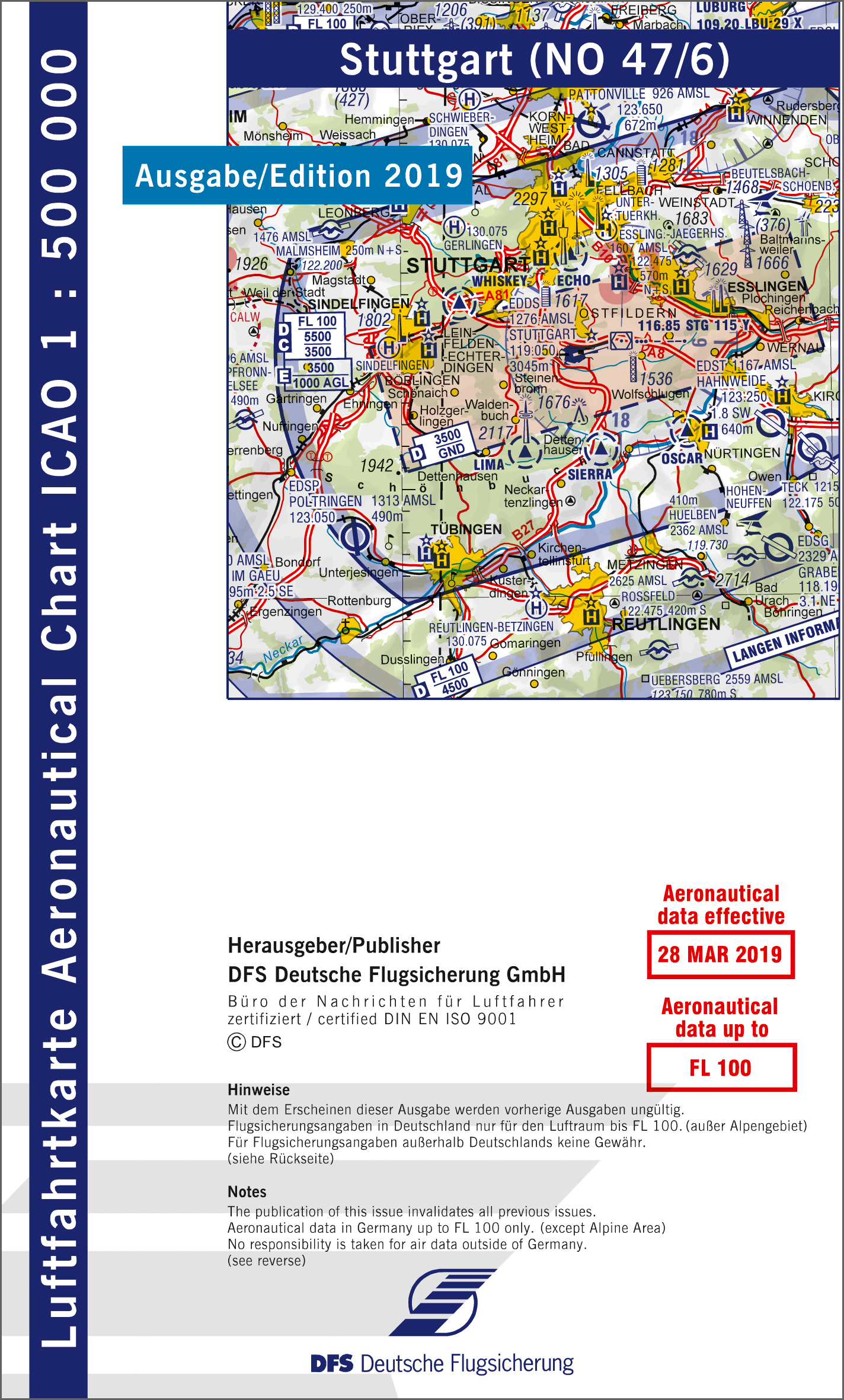 ICAO-Karte, Blatt Stuttgart (Ausgabe 2019), Motorflug 1:500.000