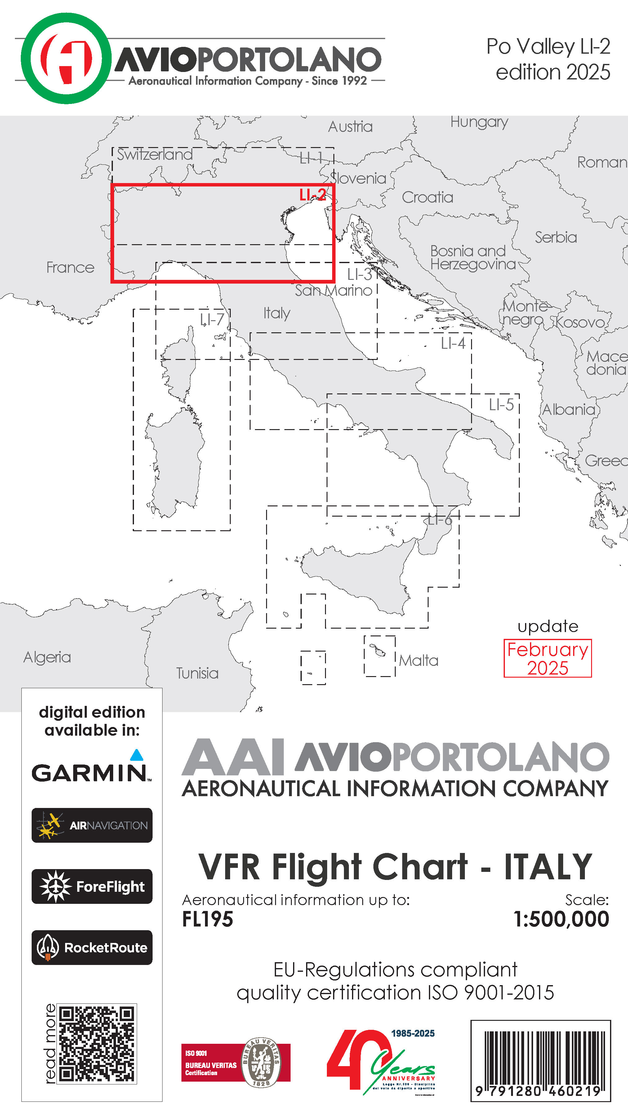 AVIOportolano VFR Flight Chart - Italy Po Valley (LI-2) (Ausgabe 2025)