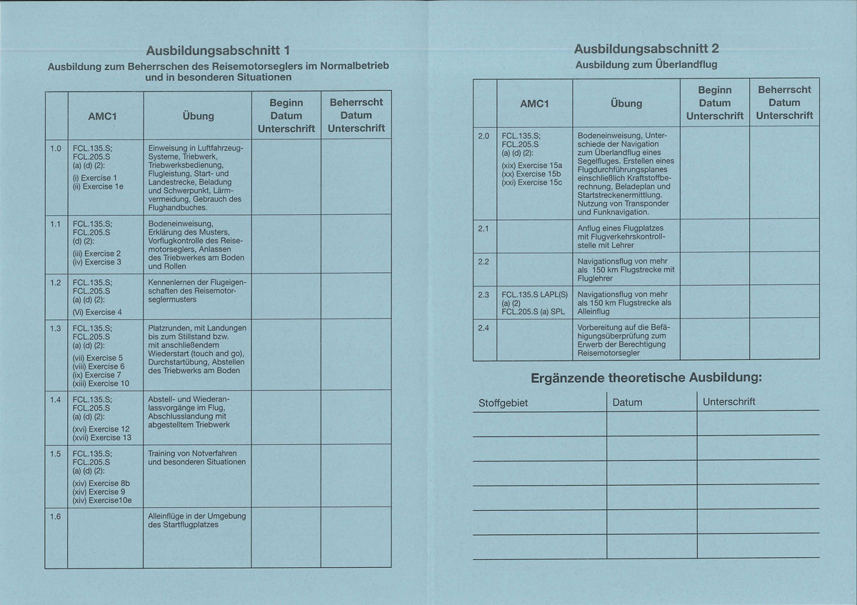 Training certificate - touring motor glider TMG