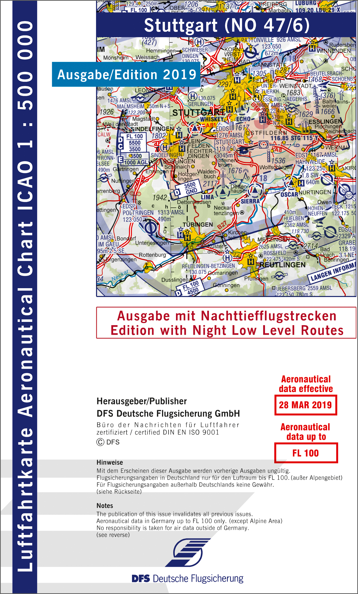 ICAO-Chart 1: 500.000, Stuttgart with Night Low Level Routes (Edition 2019) 