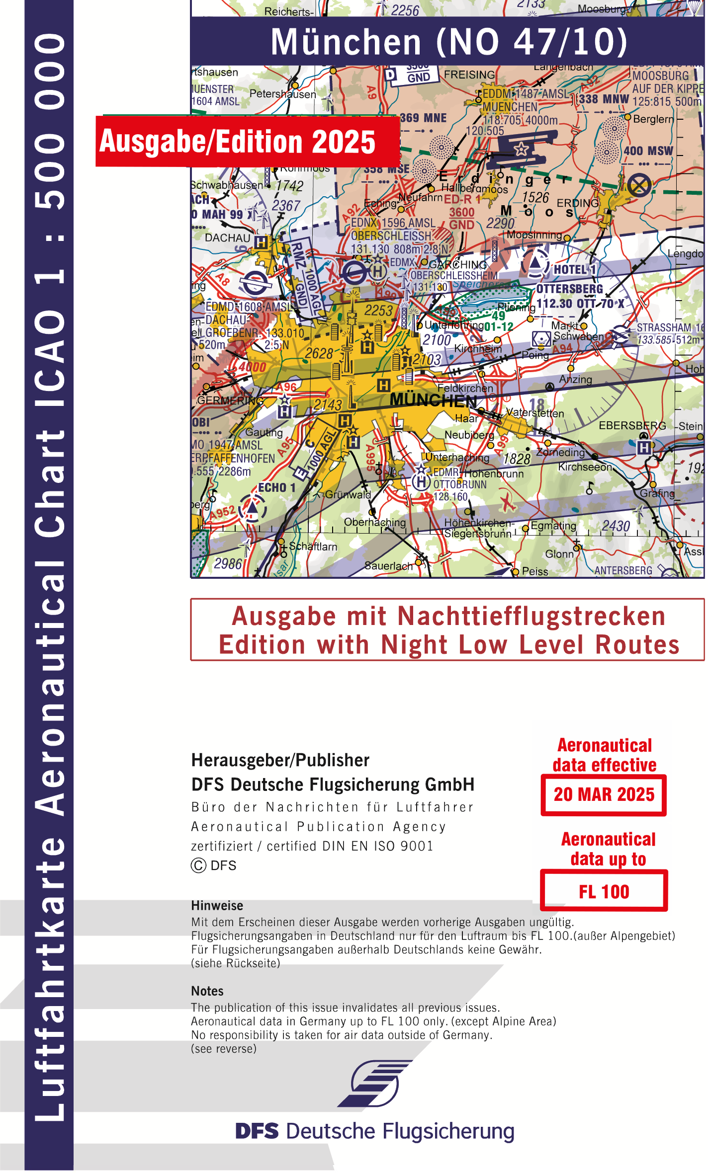 ICAO-Karte, Blatt München (Ausgabe 2025), Nachttiefflugstrecken 1:500.000