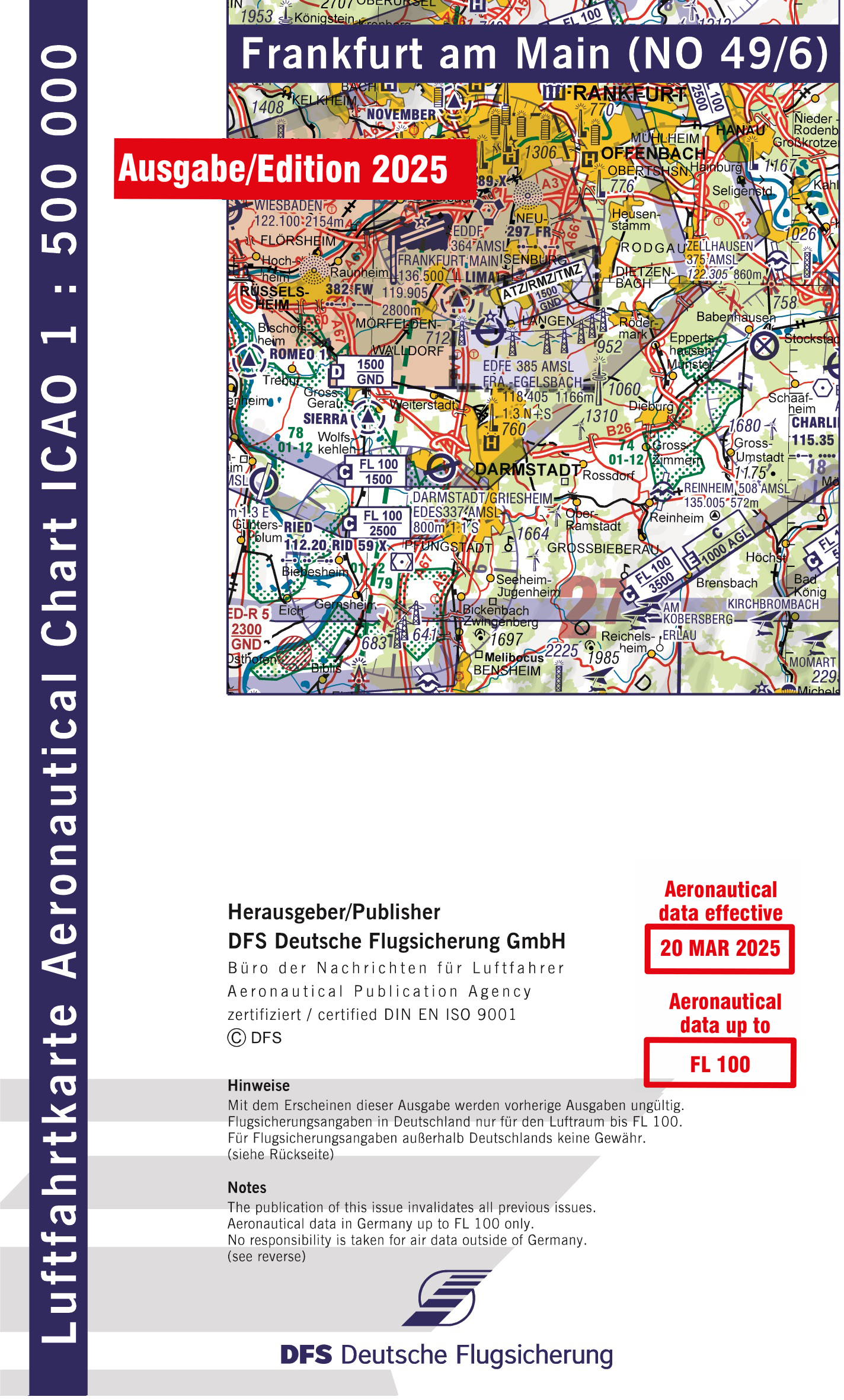 ICAO-Karte, Blatt Frankfurt (Ausgabe 2025), Motorflug 1:500.000
