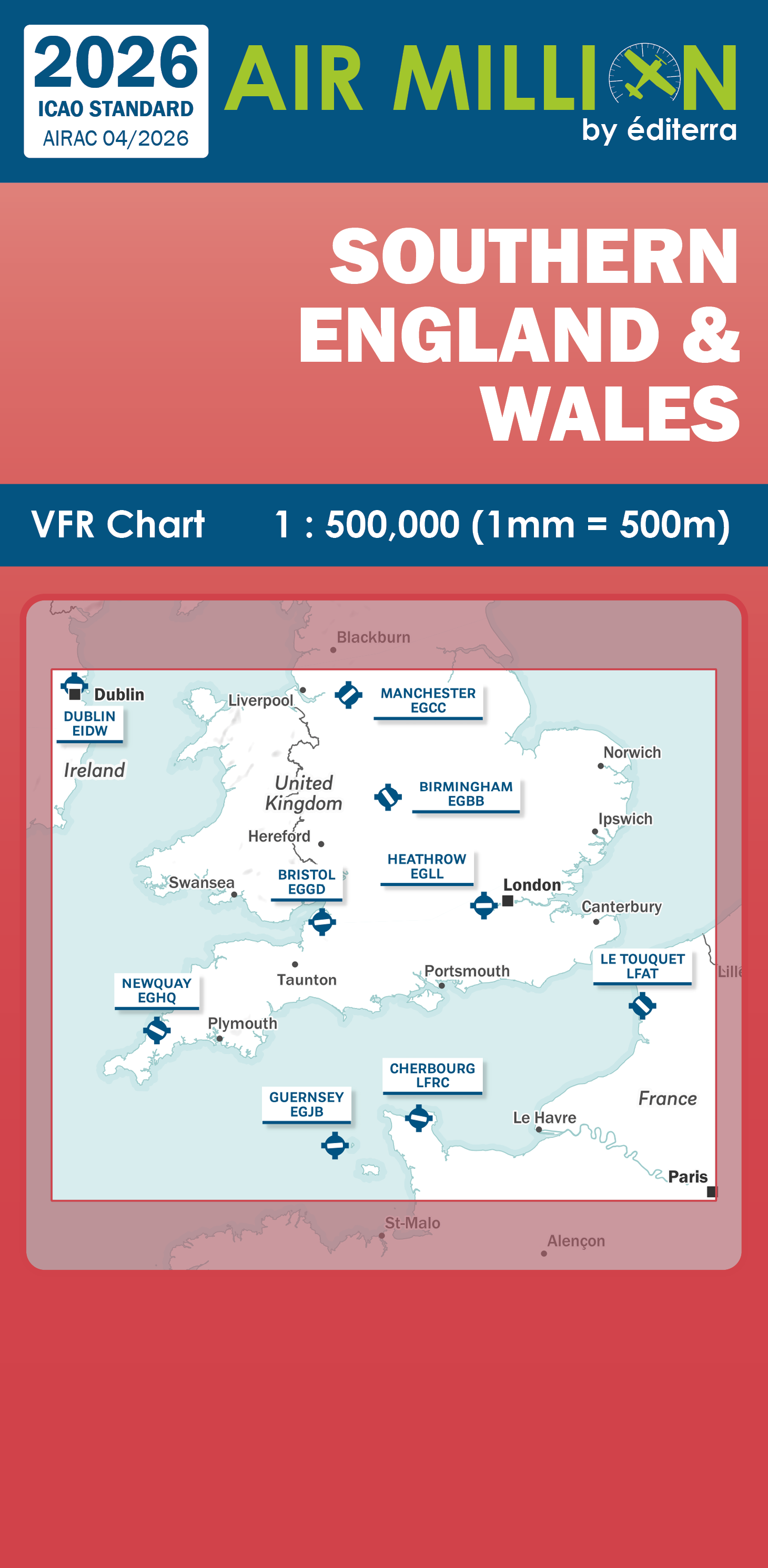 AIR MILLION: VFR-Zoom-Karte Southern England & Wales 1:500.000 (Edition 2026)