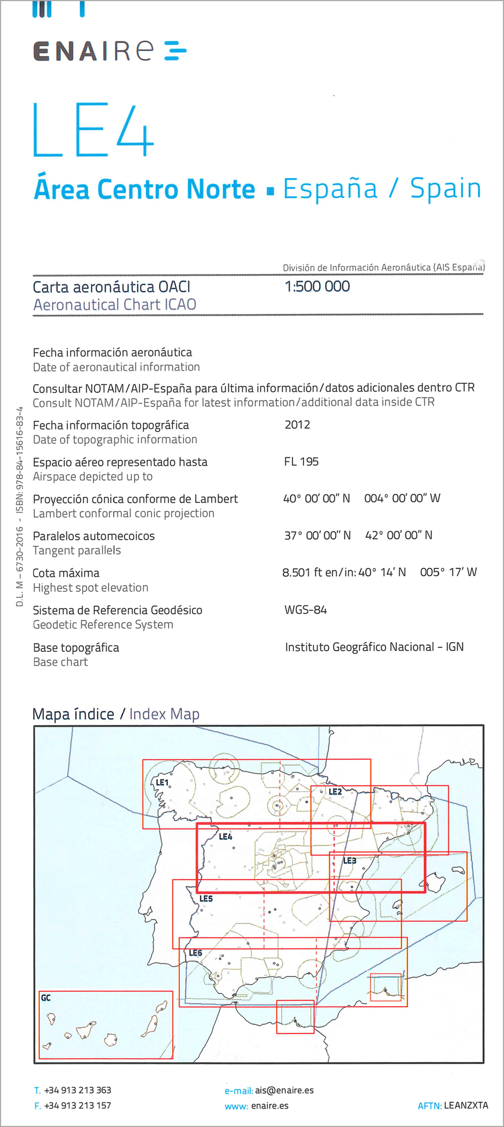 ICAO-Karte Spanien: LE4 Area Centro Norte (Ausgabe 2018)
