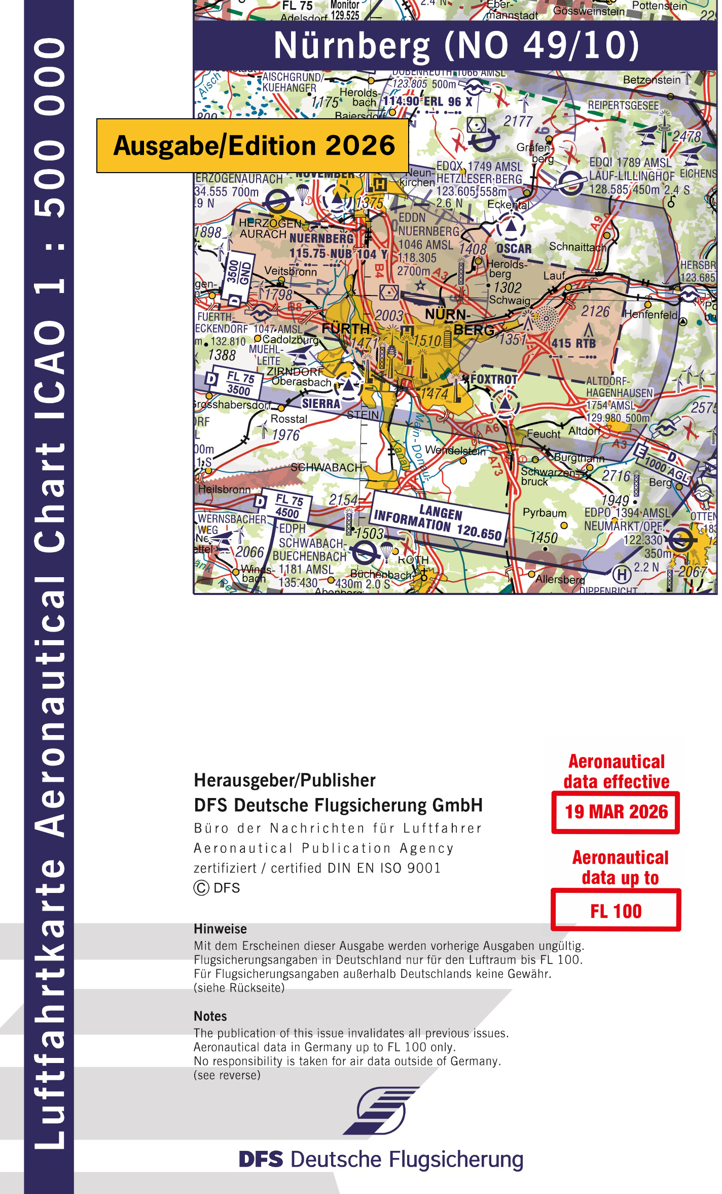 ICAO-Karte (Ausgabe 2026) 1:500.000, Motorflug, gefalzt/ Papier 