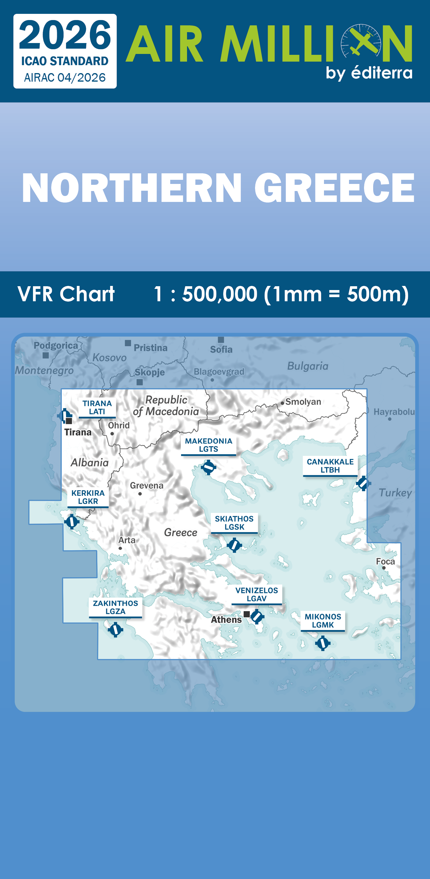 AIR MILLION: VFR-Zoom-Karte Greece / Northern Balkans 1:500.000 (Edition 2026)-Vorbestellung