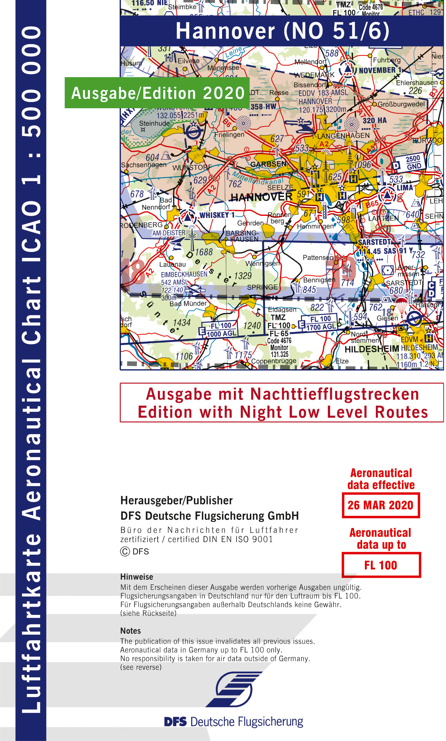 ICAO-Karte, Blatt Hannover (Ausgabe 2020), Nachttiefflugstrecken 1:500.000