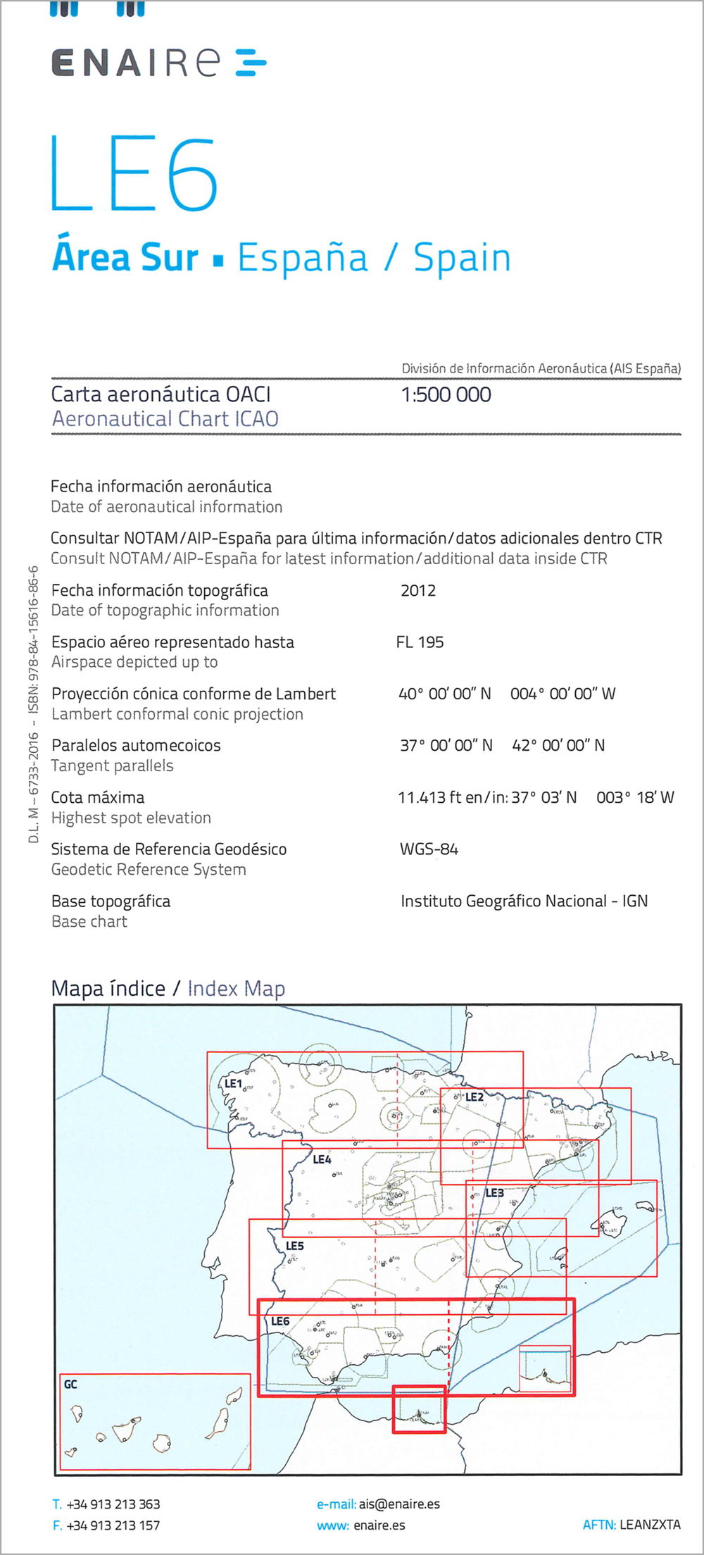 ICAO-Karte Spanien: LE6 Area Sur (Ausgabe 2018)