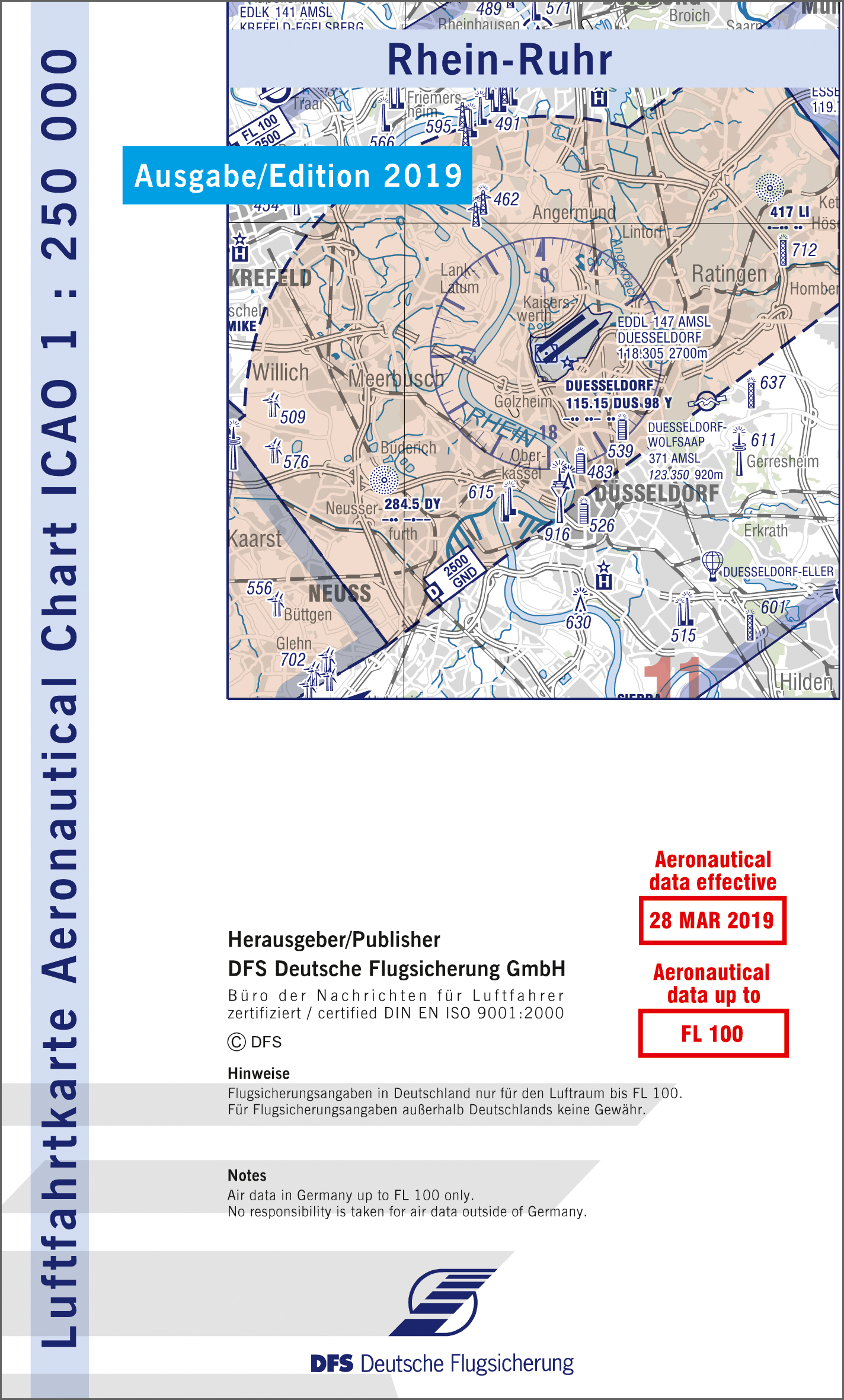 ICAO-Karte, Blatt Rhein-Ruhr (Ausgabe 2019), Motorflug 1:250.000