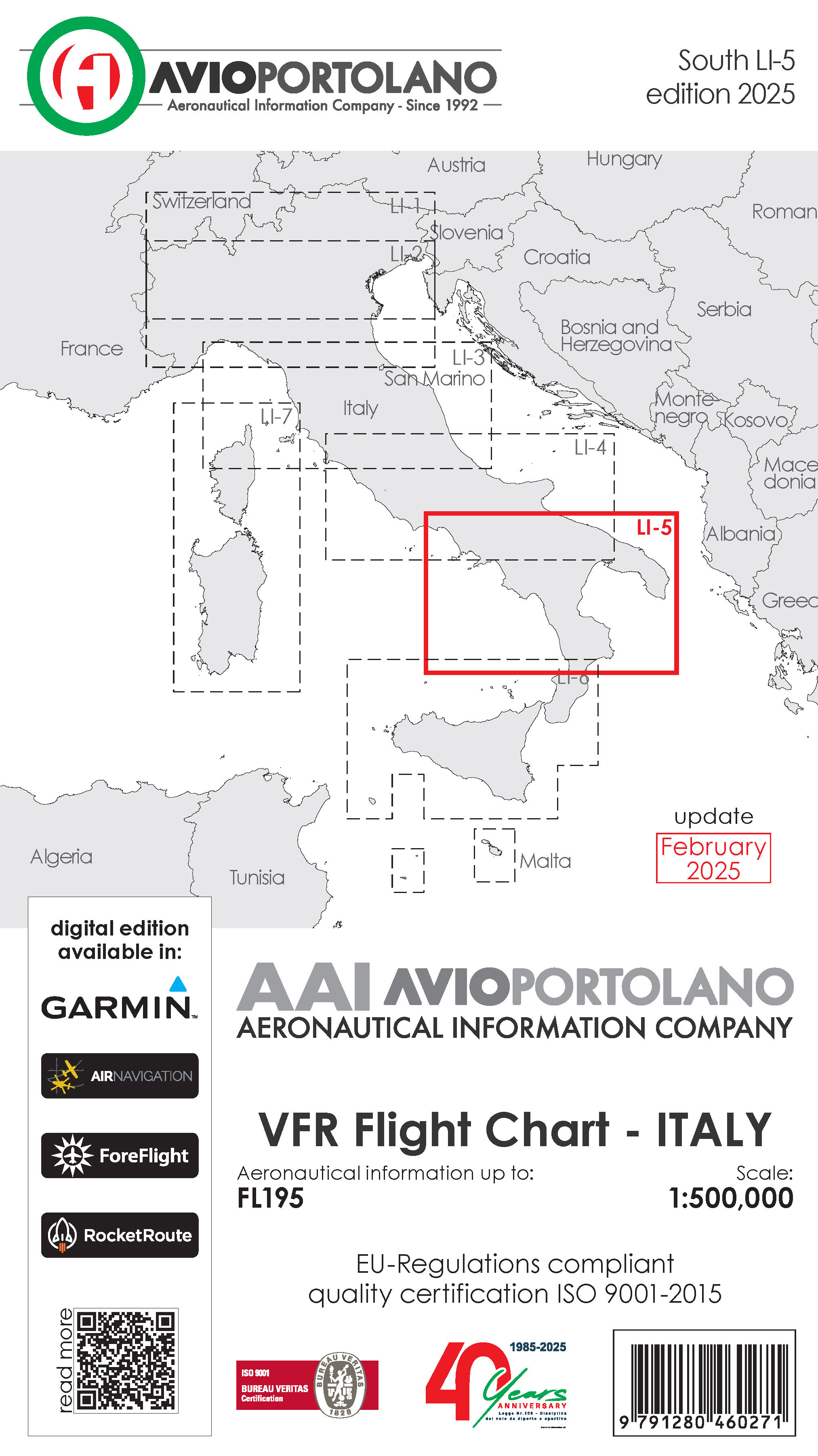 AVIOportolano VFR Flight Chart - Italy South (LI-5) (Ausgabe 2025)