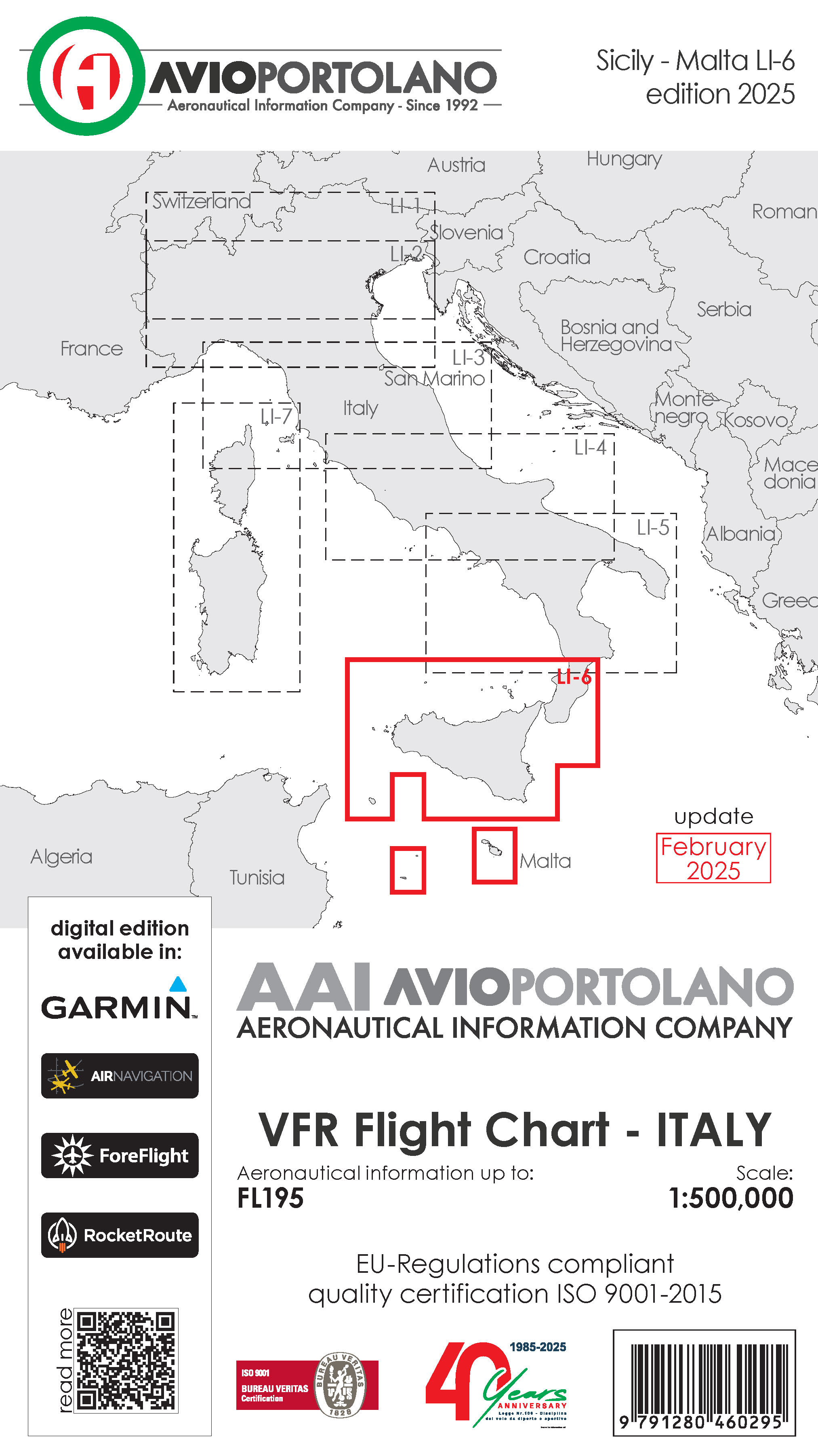 AVIOportolano VFR Flight Chart - Italy Sicily-Malta (LI-6) (Ausgabe 2025)