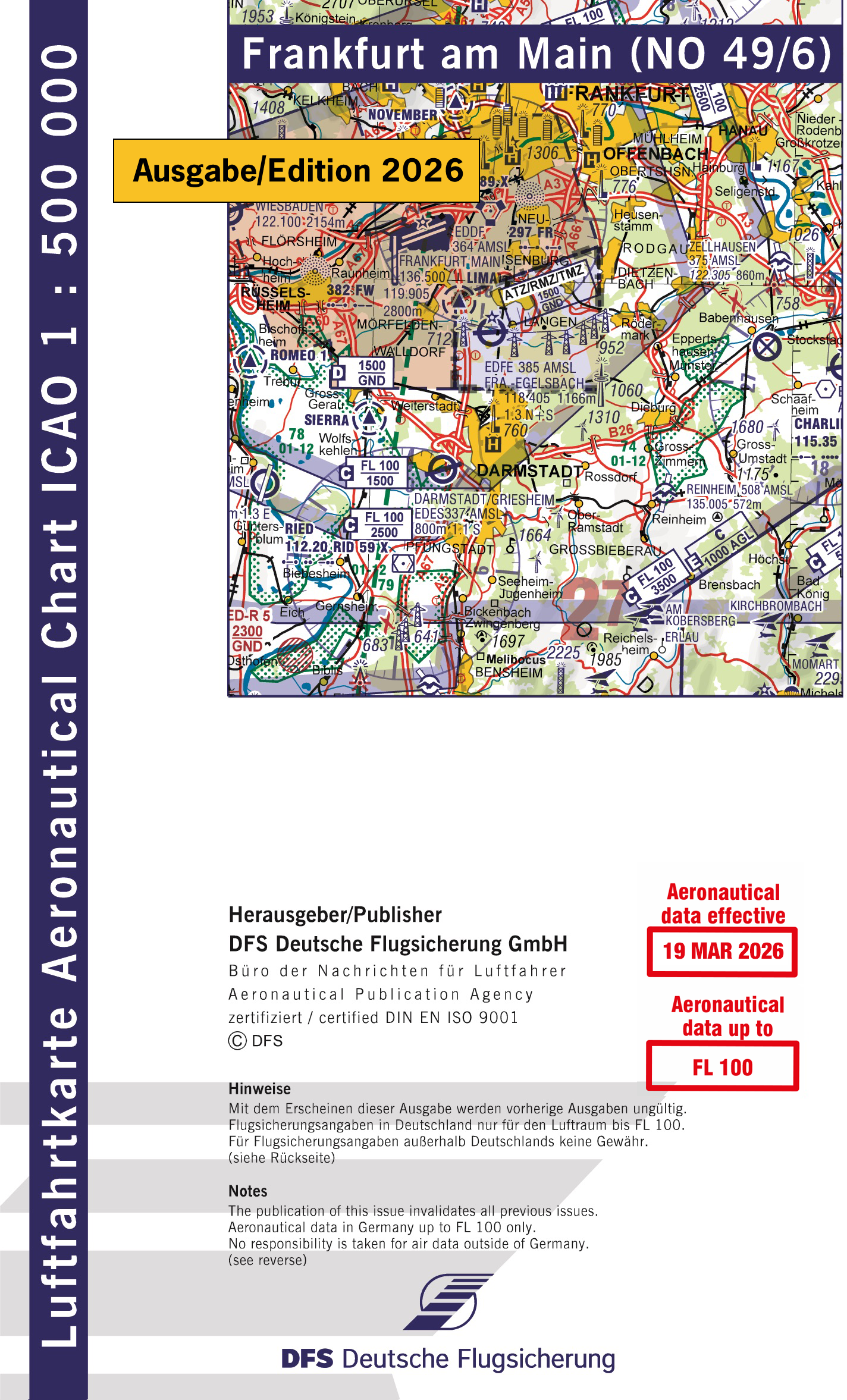 ICAO-Karte (Ausgabe 2026) 1:500.000, Motorflug, gefalzt/ Papier mit Folie Vorbestellung