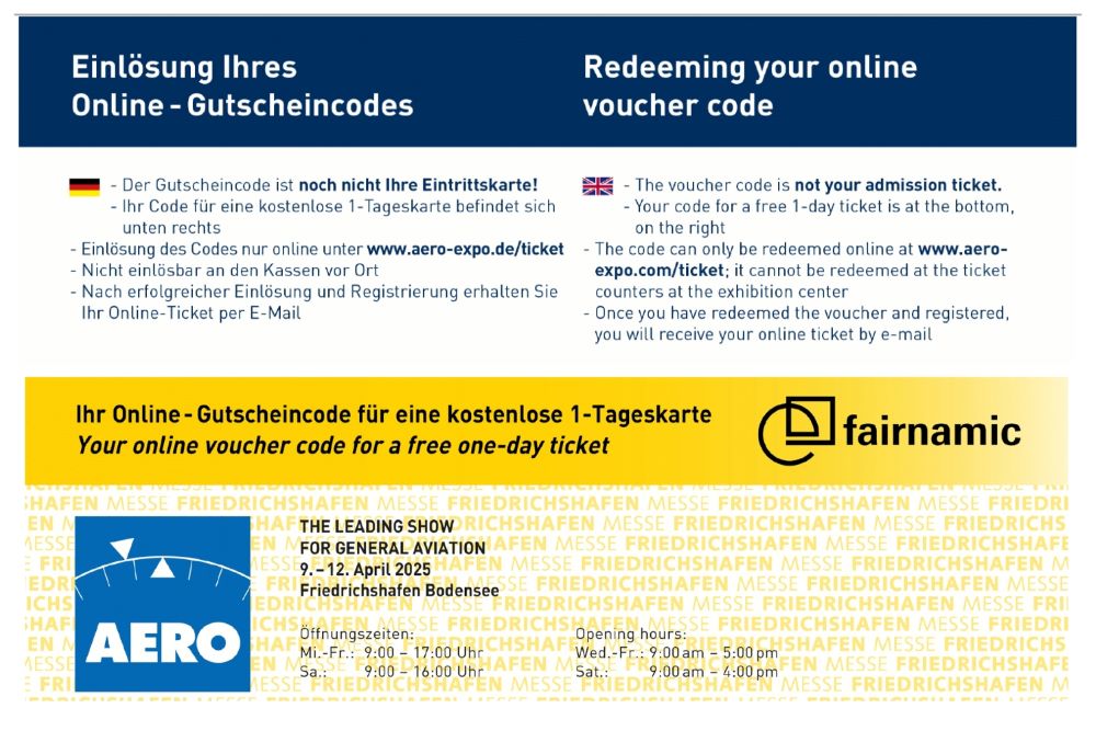 Tagestickets zur AERO 2025 in Friedrichshafen für DFS-Konzern-Mitarbeiter