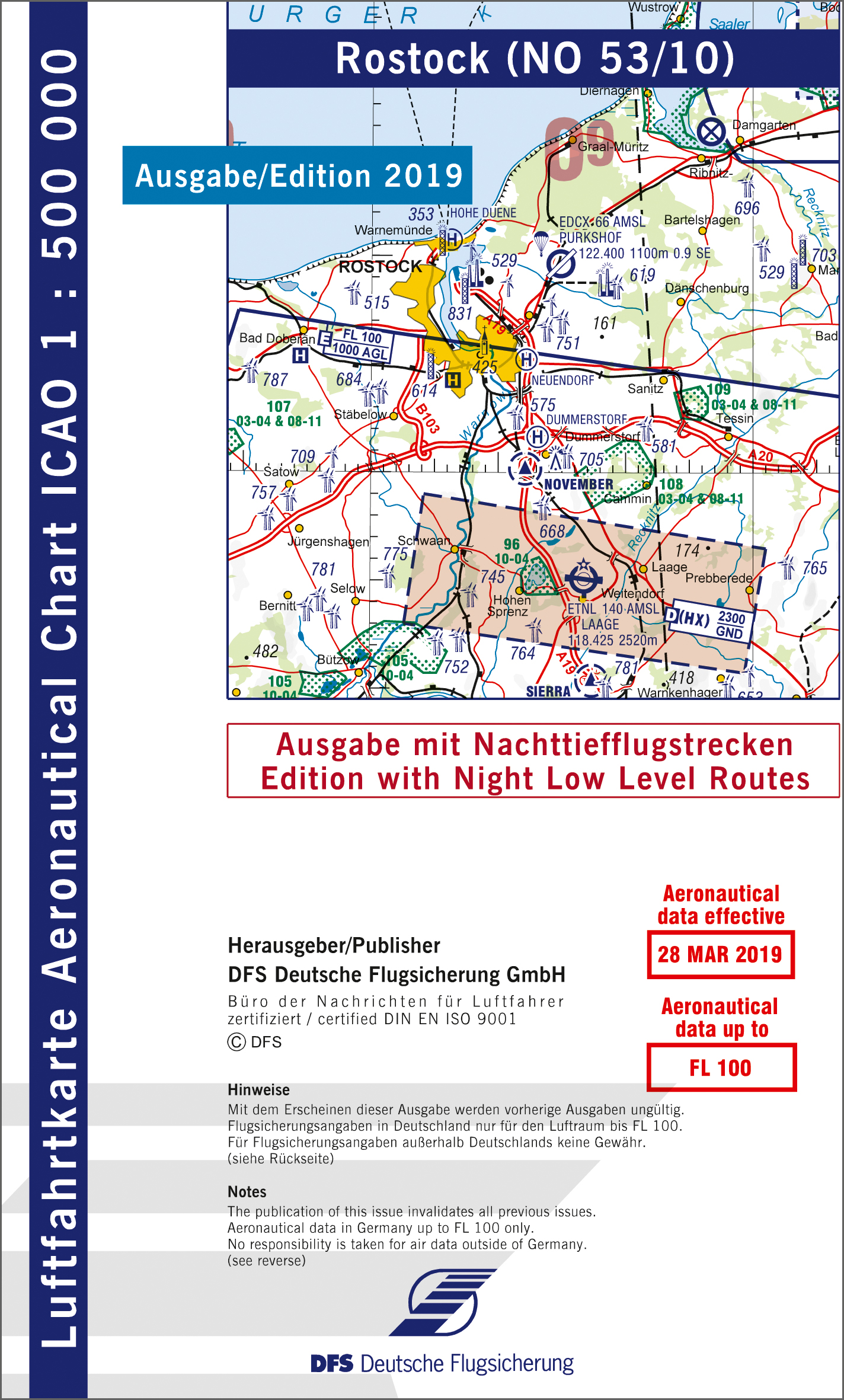 ICAO-Chart 1:500.000, Rostock with Night Low Level Routes (Edition 2019) 