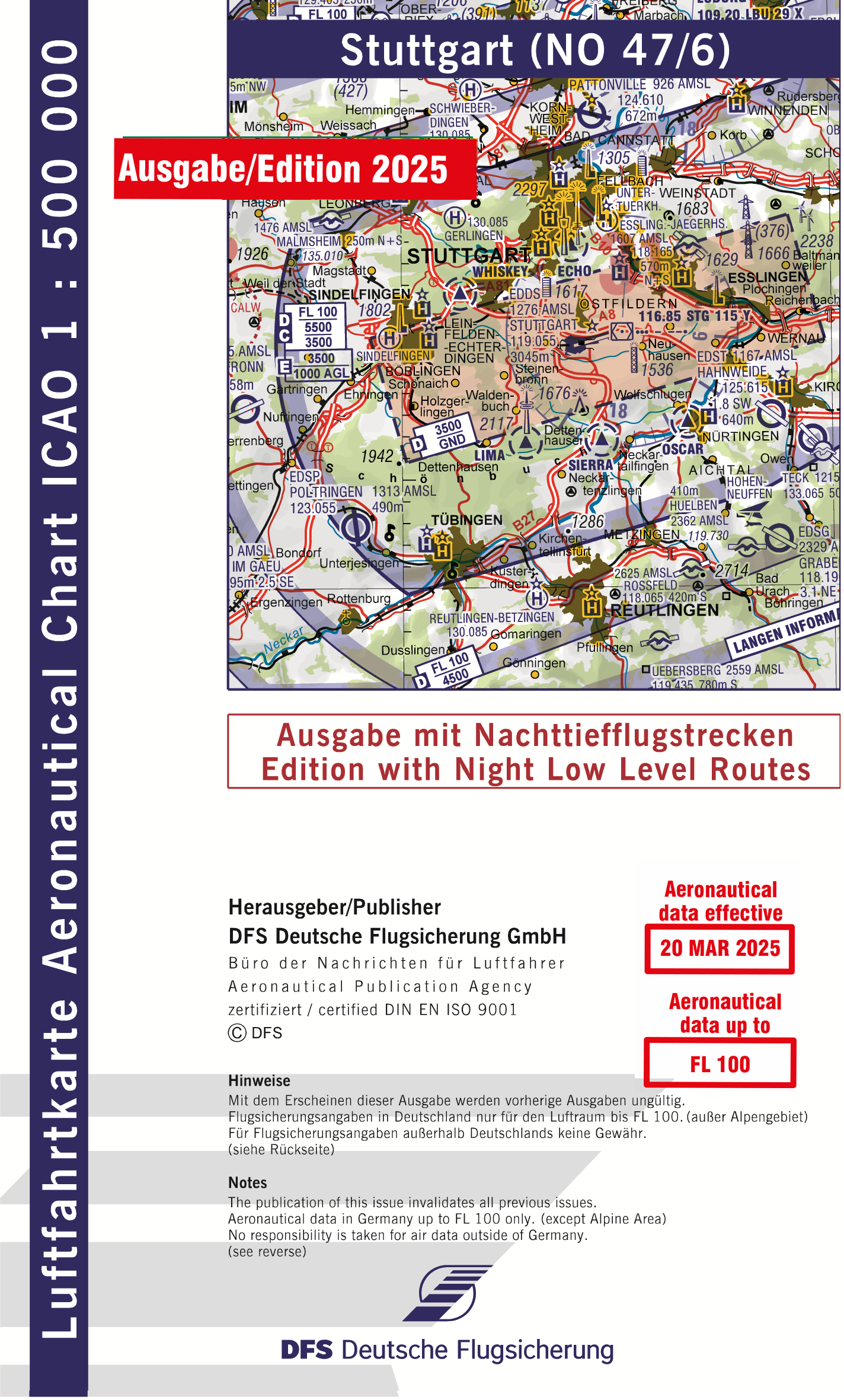 ICAO-Karte, Blatt Stuttgart (Ausgabe 2025), Nachttiefflugstrecken 1:500.000
