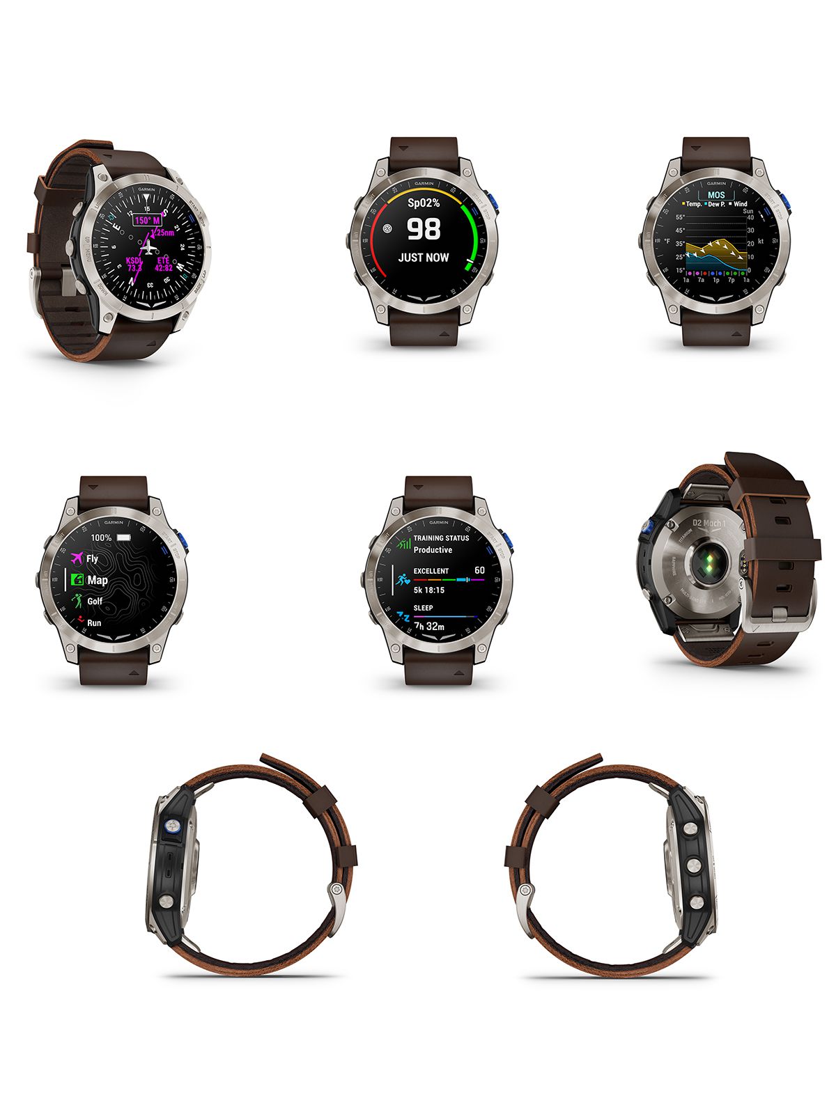 Garmin D2 Mach 1 Aviator Smartwatch - Leather Band (brown)