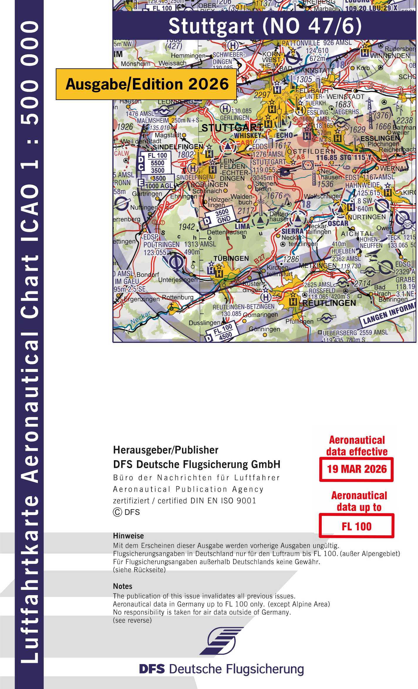 ICAO-Karte (Ausgabe 2026) 1:500.000, Motorflug, plano / Papier mit Folie 