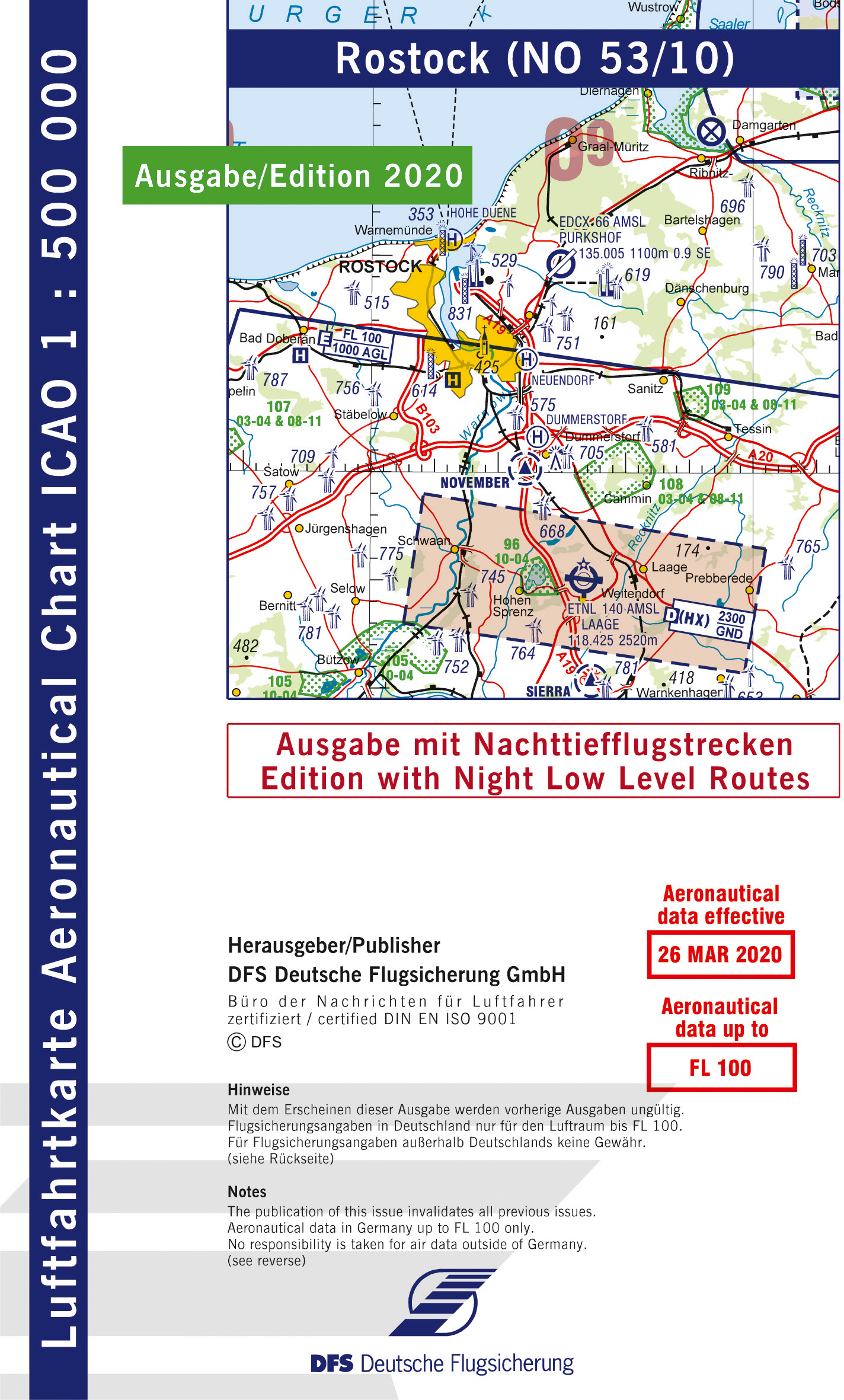 ICAO-Karte, Blatt Rostock (Ausgabe 2020), Nachttiefflugstrecken 1:500.000