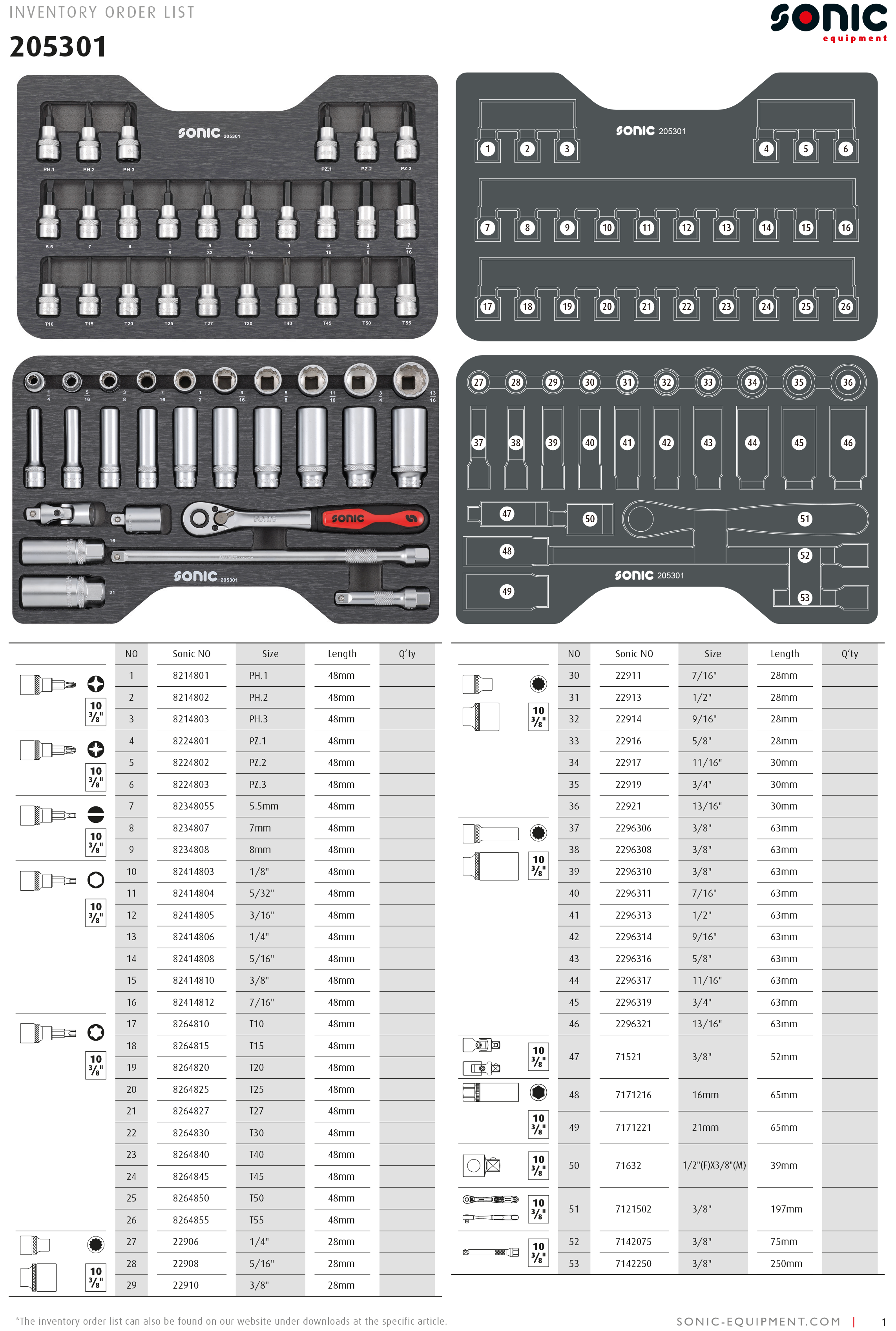 SONIC BMCS Stecknuss- und Biteinsatz-Satz 3/8" SAE 53-tlg.