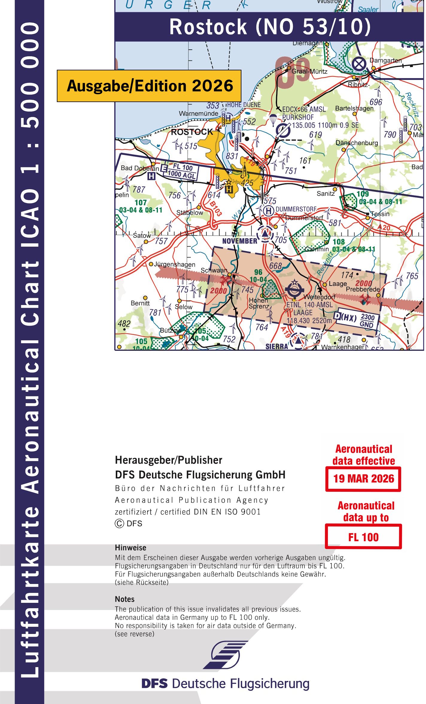ICAO-Karte (Ausgabe 2026) 1:500.000, Motorflug, gefalzt/ Papier Vorbestellung