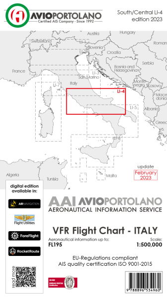 AVIOportolano VFR Flight Chart - Italy South/Central (LI-4) (Ausgabe 2023)-Vorbestellung