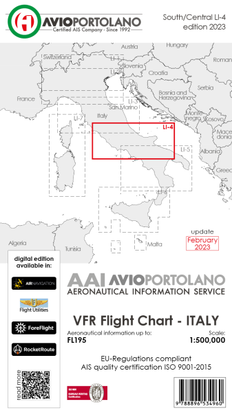 AVIOportolano VFR Flight Chart - Italy South/Central (LI-4) (Ausgabe 2023)