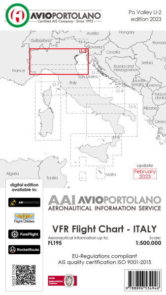 AVIOportolano VFR Flight Chart - Italy Po Valley (LI-2) (Ausgabe 2023)-Vorbestellung